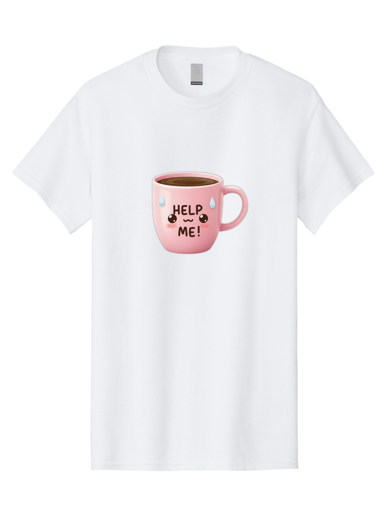 Help-Me Men'S Graphic Tee, 100% Cotton, Comfortable Casual Summer Wear, Machine Washable, Cute Coffee Mug, Cartoon Coffee, Funny Coffee, Kawaii Coffee, Coffee Humor, Coffee Meme, Coffee Culture, Coffee Love Bac053