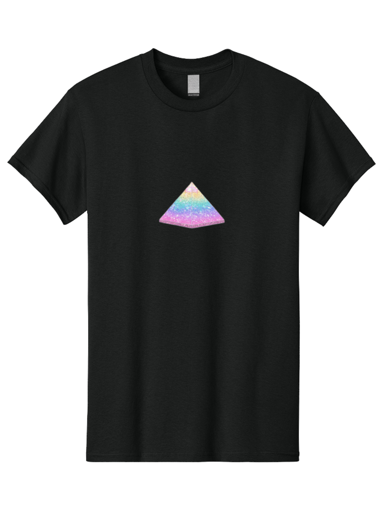 Holographic-Triangle Men'S Graphic Tee, 100% Cotton, Comfortable Casual Summer Wear, Machine Washable, Holographic Triangle, Pastel Colors, Shimmering Effect, Iridescent Sheen, Mystical Symbol, Geometric Shape, Rainbow Colors, Glitter Effect Bac054