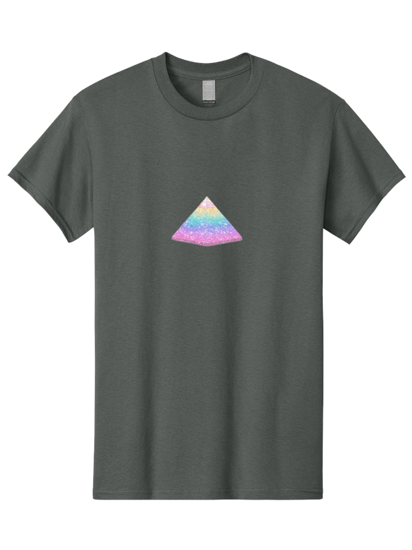 Holographic-Triangle Men'S Graphic Tee, 100% Cotton, Comfortable Casual Summer Wear, Machine Washable, Holographic Triangle, Pastel Colors, Shimmering Effect, Iridescent Sheen, Mystical Symbol, Geometric Shape, Rainbow Colors, Glitter Effect Bac054