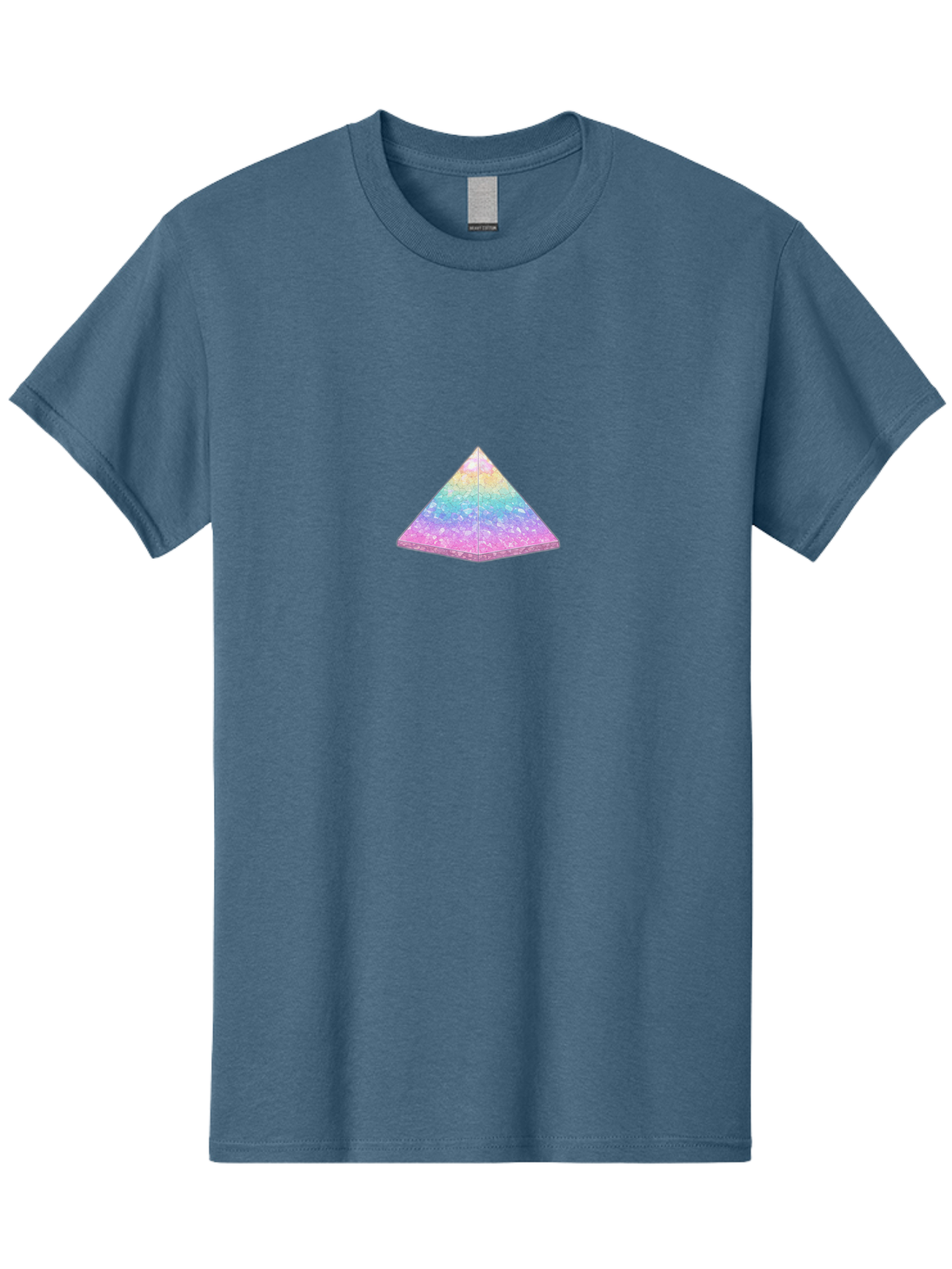 Holographic-Triangle Men'S Graphic Tee, 100% Cotton, Comfortable Casual Summer Wear, Machine Washable, Holographic Triangle, Pastel Colors, Shimmering Effect, Iridescent Sheen, Mystical Symbol, Geometric Shape, Rainbow Colors, Glitter Effect Bac054