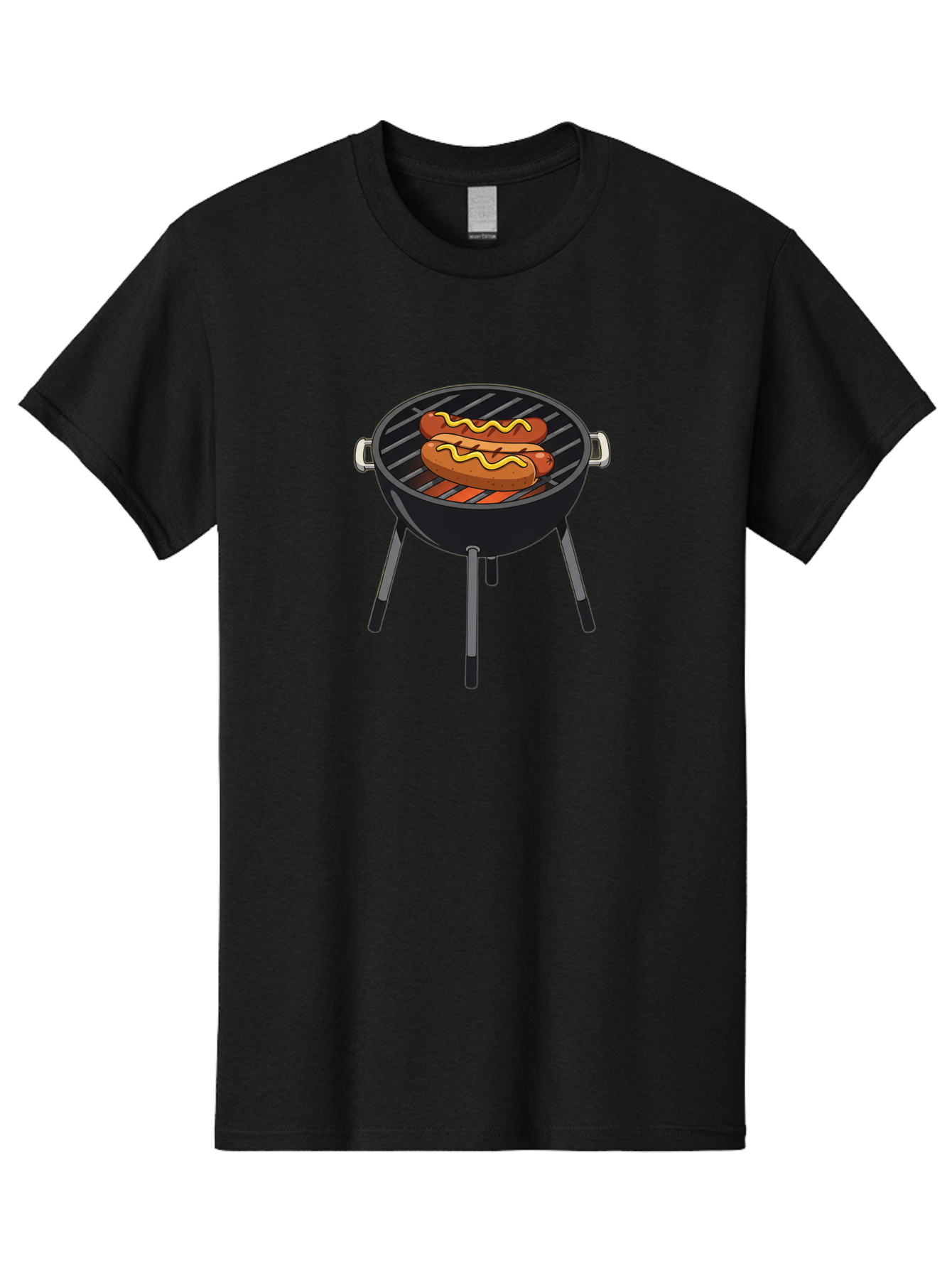 Hot-Dogs-On-Grill Men'S Graphic Tee, 100% Cotton, Comfortable Casual Summer Wear, Machine Washable, Hot Dogs On Grill, Grilled Sausages, Barbecue Cooking, Mustard Topping, Outdoor Grill, Bbq Favorites, Summer Food Bac055