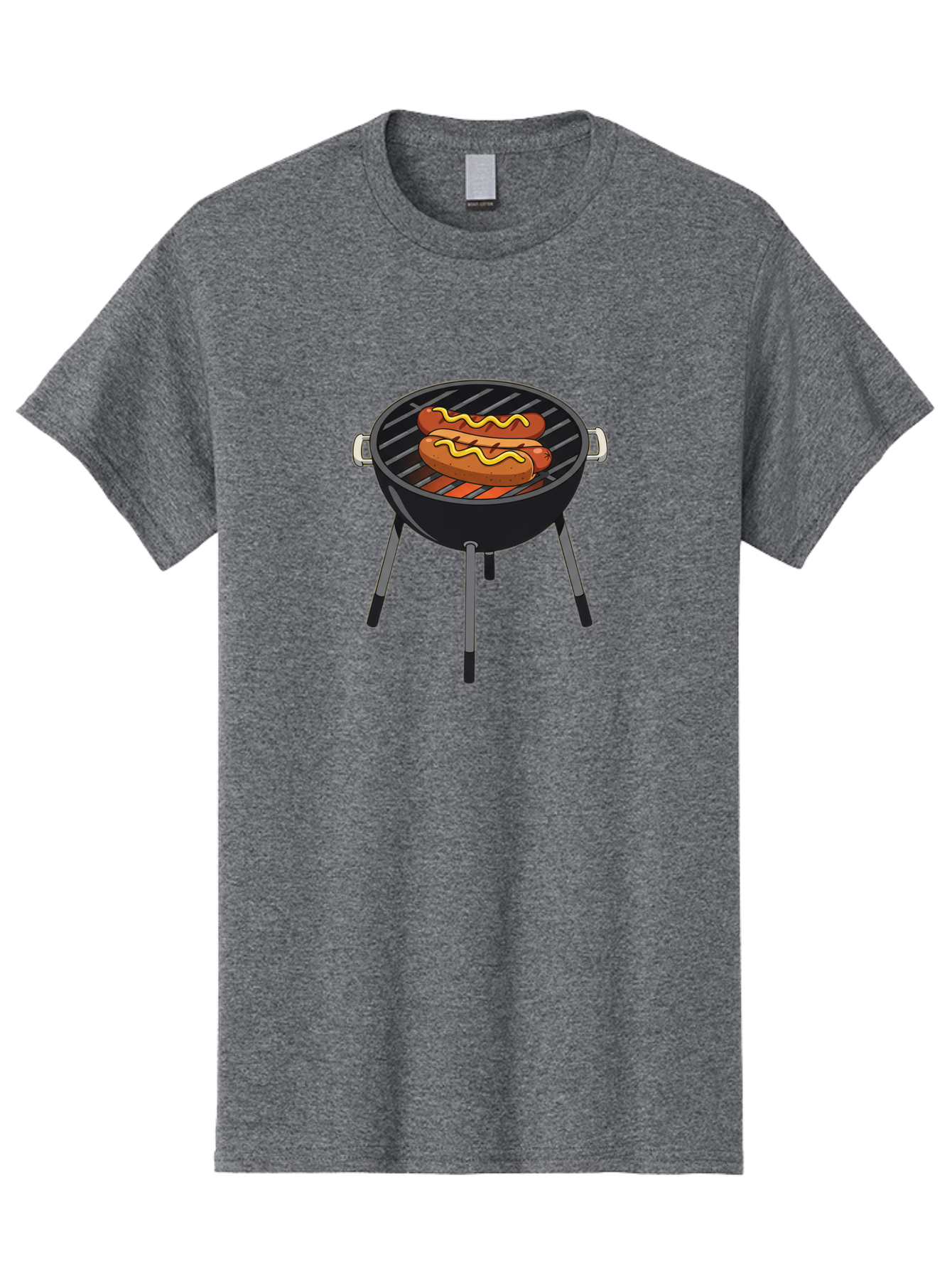Hot-Dogs-On-Grill Men'S Graphic Tee, 100% Cotton, Comfortable Casual Summer Wear, Machine Washable, Hot Dogs On Grill, Grilled Sausages, Barbecue Cooking, Mustard Topping, Outdoor Grill, Bbq Favorites, Summer Food Bac055