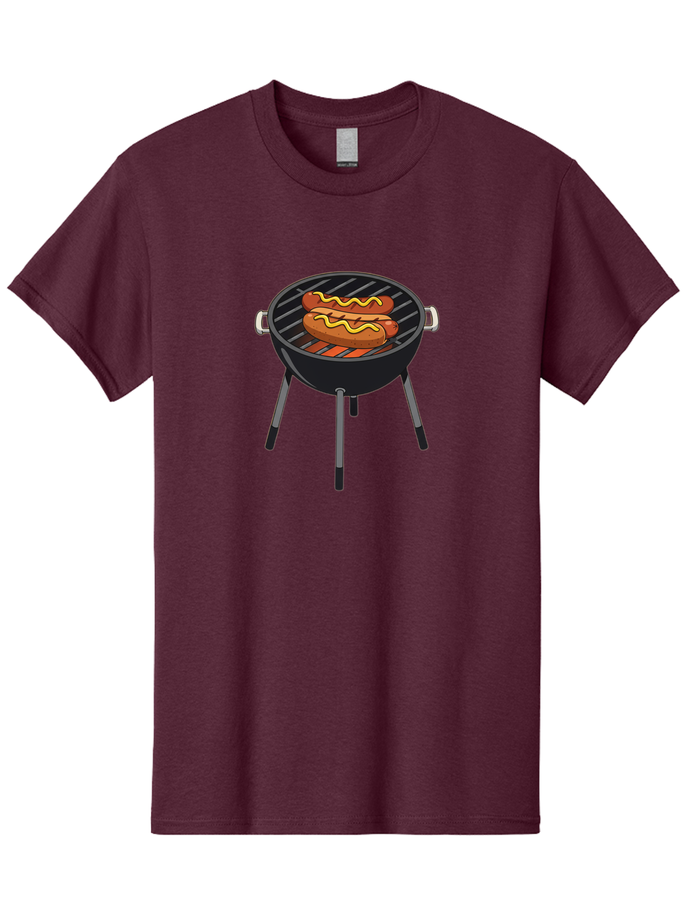 Hot-Dogs-On-Grill Men'S Graphic Tee, 100% Cotton, Comfortable Casual Summer Wear, Machine Washable, Hot Dogs On Grill, Grilled Sausages, Barbecue Cooking, Mustard Topping, Outdoor Grill, Bbq Favorites, Summer Food Bac055
