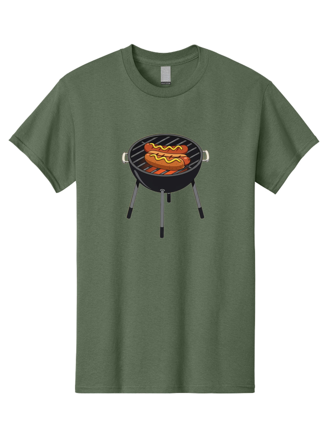Hot-Dogs-On-Grill Men'S Graphic Tee, 100% Cotton, Comfortable Casual Summer Wear, Machine Washable, Hot Dogs On Grill, Grilled Sausages, Barbecue Cooking, Mustard Topping, Outdoor Grill, Bbq Favorites, Summer Food Bac055