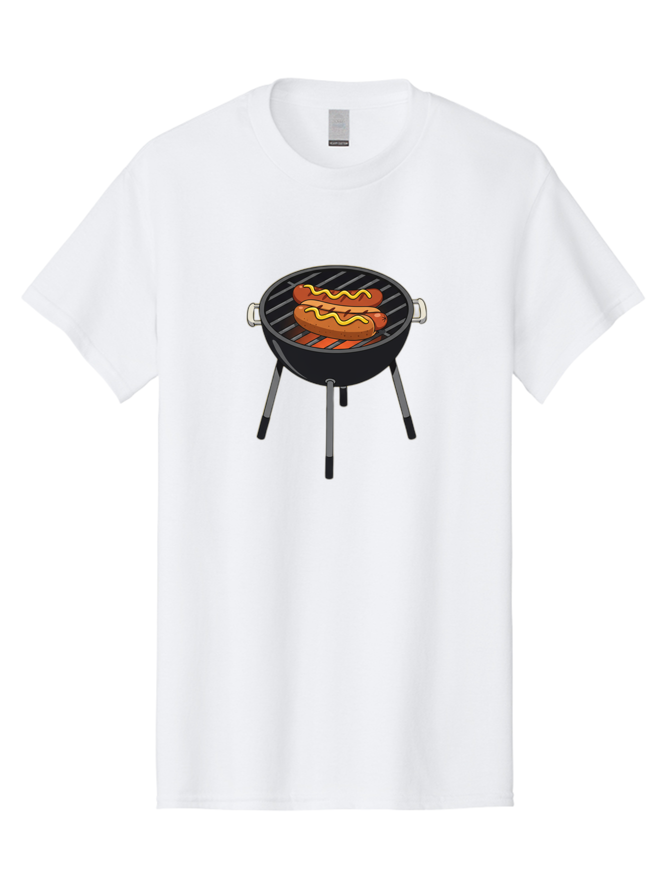 Hot-Dogs-On-Grill Men'S Graphic Tee, 100% Cotton, Comfortable Casual Summer Wear, Machine Washable, Hot Dogs On Grill, Grilled Sausages, Barbecue Cooking, Mustard Topping, Outdoor Grill, Bbq Favorites, Summer Food Bac055