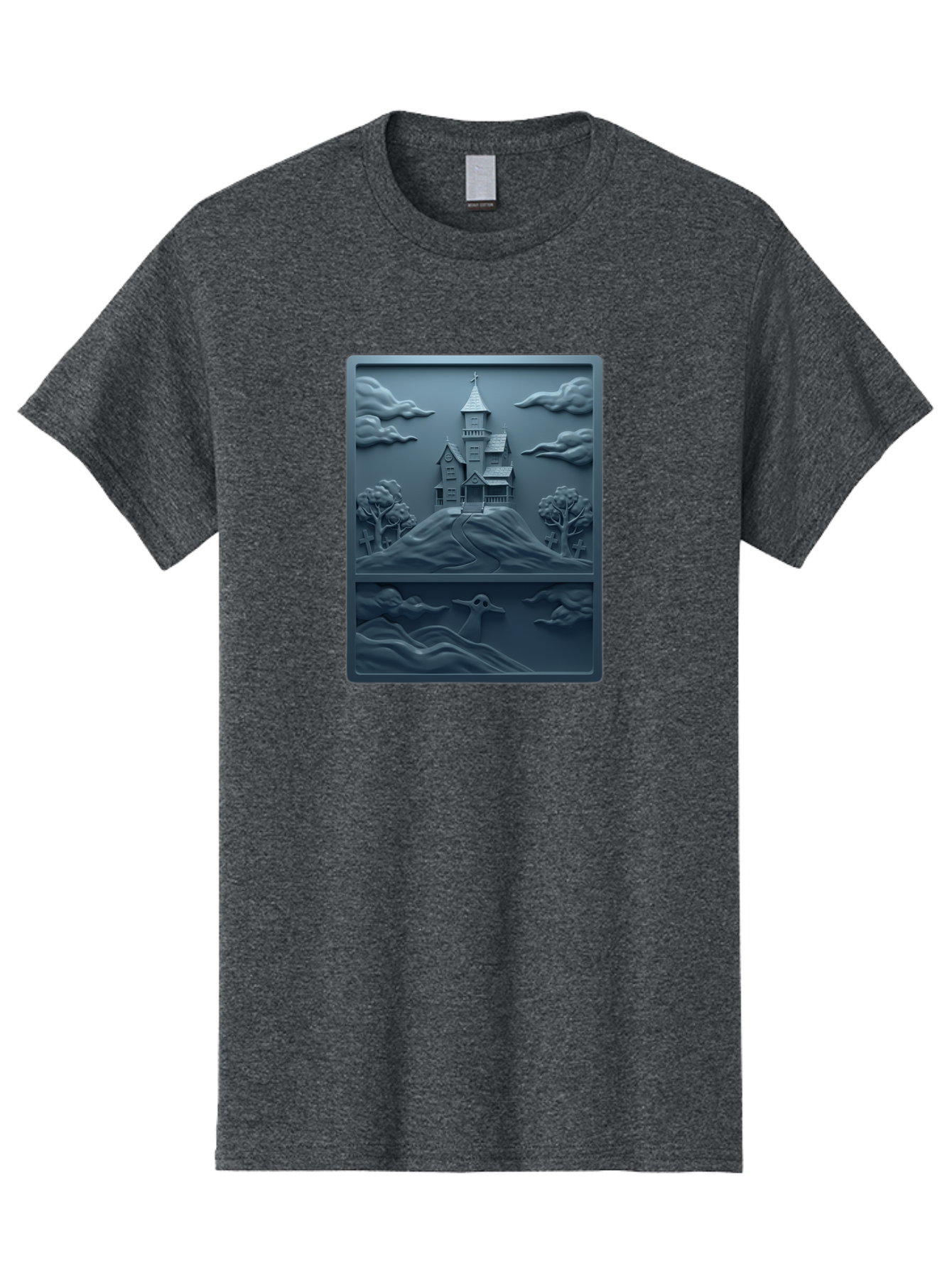 House-On-Hill Men'S Graphic Tee, 100% Cotton, Comfortable Casual Summer Wear, Machine Washable, House On Hill, Serene Landscape, Victorian Architecture, Peaceful Atmosphere, Rolling Hills, Scenic Beauty, Tranquil Scene, Natural Scenery, Bac057