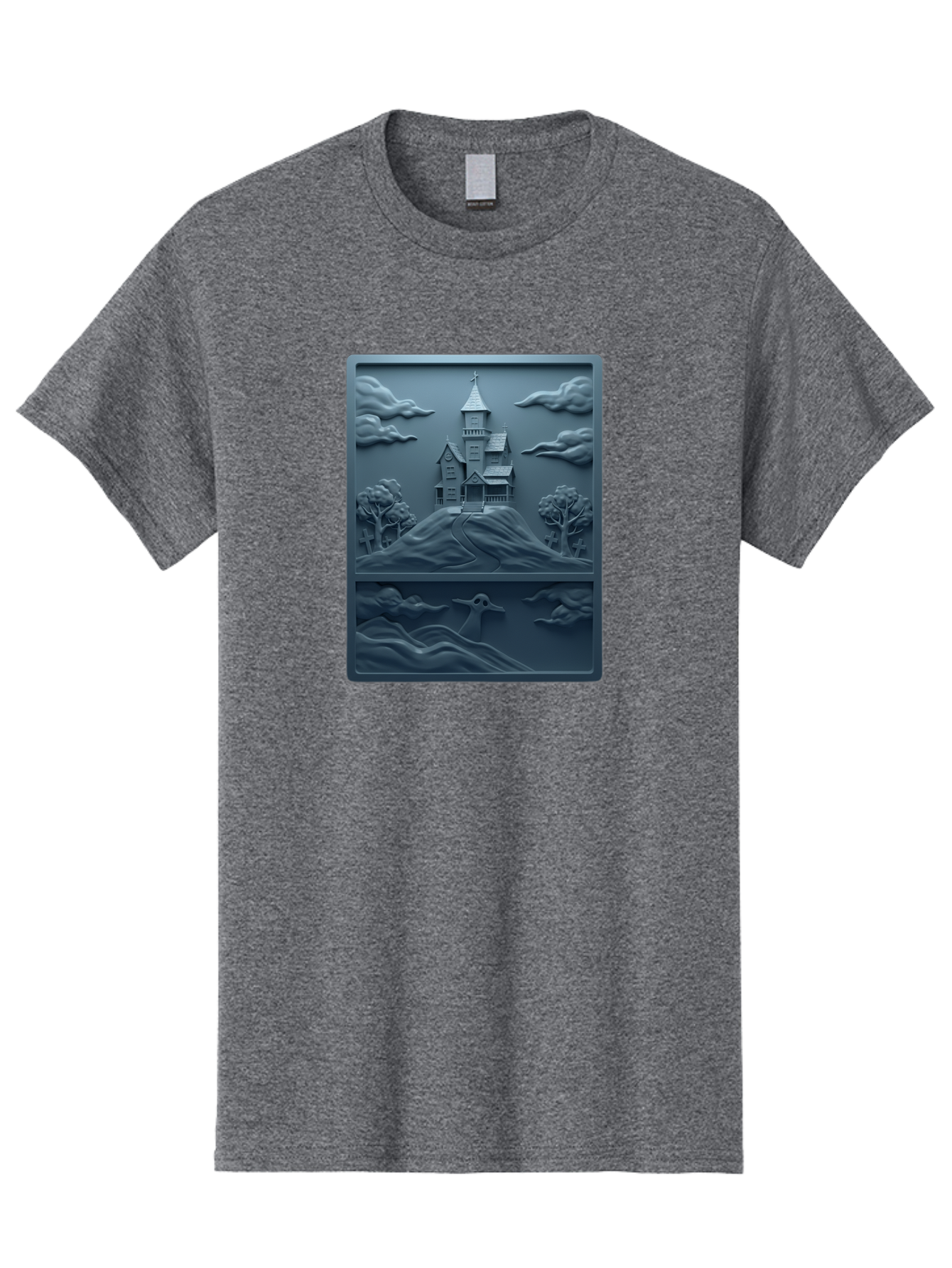 House-On-Hill Men'S Graphic Tee, 100% Cotton, Comfortable Casual Summer Wear, Machine Washable, House On Hill, Serene Landscape, Victorian Architecture, Peaceful Atmosphere, Rolling Hills, Scenic Beauty, Tranquil Scene, Natural Scenery, Bac057