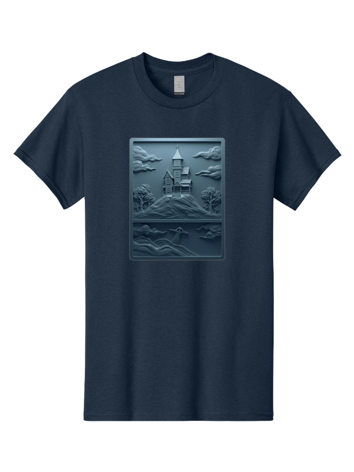 House-On-Hill Men'S Graphic Tee, 100% Cotton, Comfortable Casual Summer Wear, Machine Washable, House On Hill, Serene Landscape, Victorian Architecture, Peaceful Atmosphere, Rolling Hills, Scenic Beauty, Tranquil Scene, Natural Scenery, Bac057