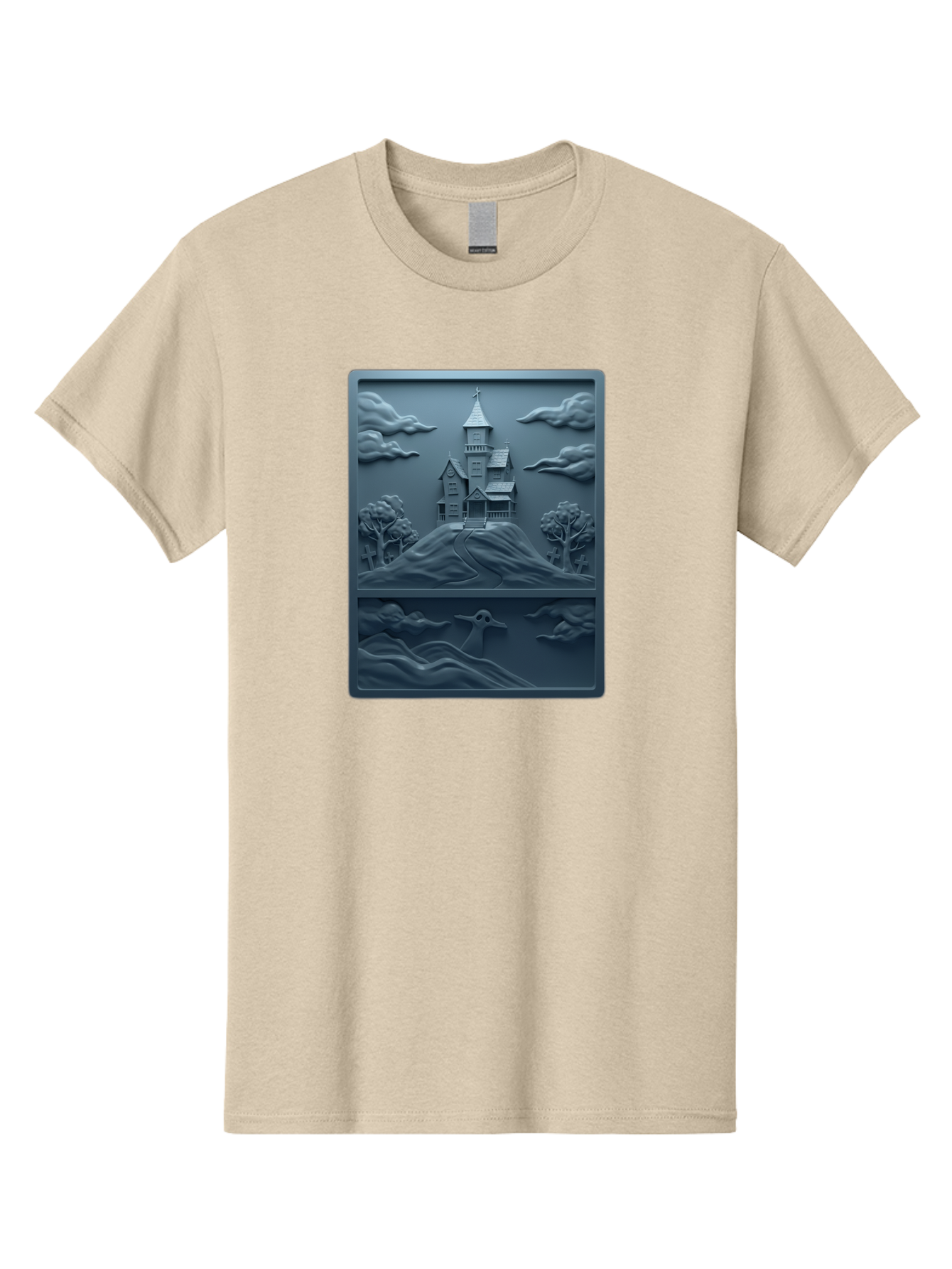 House-On-Hill Men'S Graphic Tee, 100% Cotton, Comfortable Casual Summer Wear, Machine Washable, House On Hill, Serene Landscape, Victorian Architecture, Peaceful Atmosphere, Rolling Hills, Scenic Beauty, Tranquil Scene, Natural Scenery, Bac057