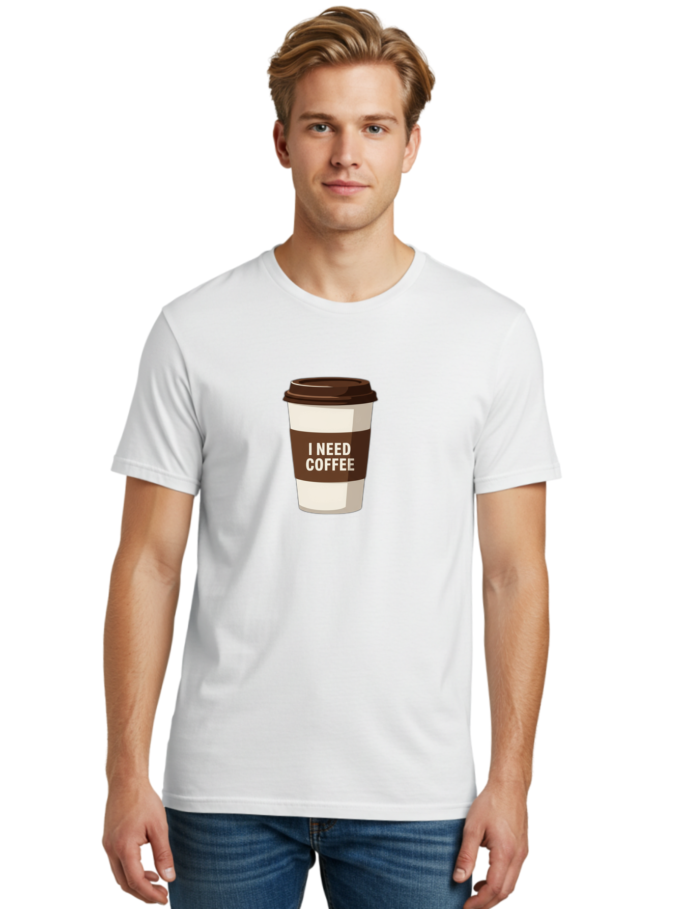 I-Need-Coffee-10 Men'S Graphic Tee, 100% Cotton, Comfortable Casual Summer Wear, Machine Washable, Coffee Cup, Disposable Coffee Cup, Coffee To Go, Morning Coffee, Caffeine Fix, Coffee Break, Coffee Love, Coffee Addiction Bac059