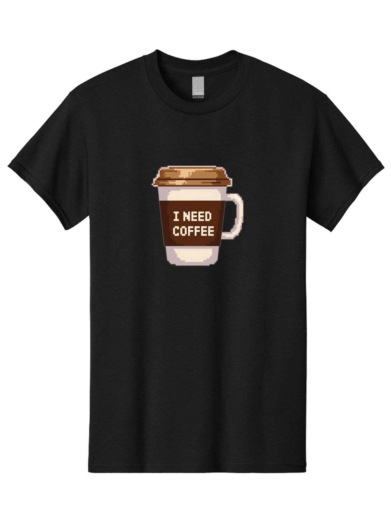I-Need-Coffee-12 Men'S Graphic Tee, 100% Cotton, Comfortable Casual Summer Wear, Machine Washable, Coffee Cup, Coffee Sleeve, Pixel Art, Coffee Lover, Caffeine Fix, Morning Coffee, Coffee Addiction, Coffee Culture Bac061