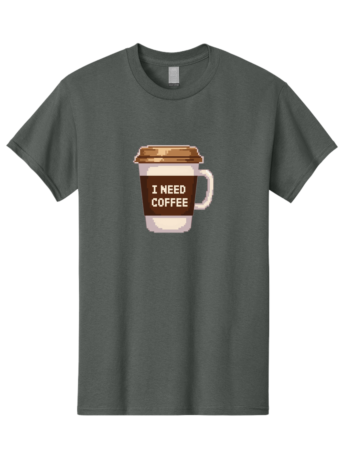 I-Need-Coffee-12 Men'S Graphic Tee, 100% Cotton, Comfortable Casual Summer Wear, Machine Washable, Coffee Cup, Coffee Sleeve, Pixel Art, Coffee Lover, Caffeine Fix, Morning Coffee, Coffee Addiction, Coffee Culture Bac061