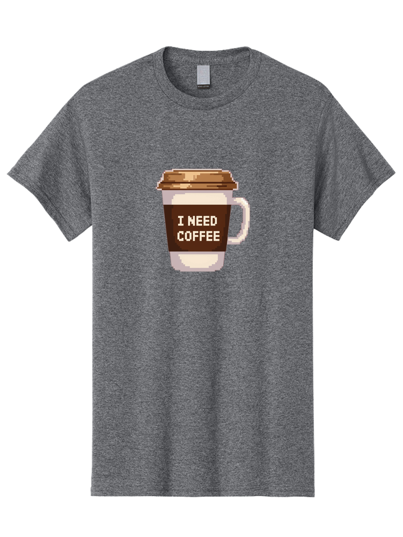 I-Need-Coffee-12 Men'S Graphic Tee, 100% Cotton, Comfortable Casual Summer Wear, Machine Washable, Coffee Cup, Coffee Sleeve, Pixel Art, Coffee Lover, Caffeine Fix, Morning Coffee, Coffee Addiction, Coffee Culture Bac061