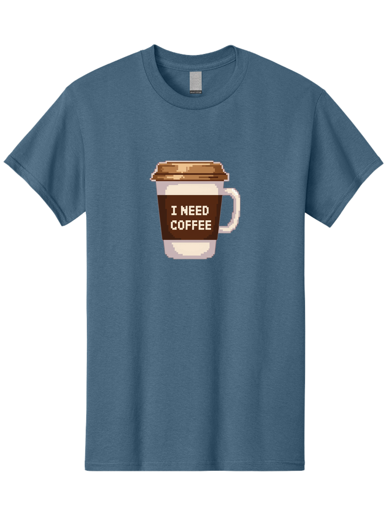 I-Need-Coffee-12 Men'S Graphic Tee, 100% Cotton, Comfortable Casual Summer Wear, Machine Washable, Coffee Cup, Coffee Sleeve, Pixel Art, Coffee Lover, Caffeine Fix, Morning Coffee, Coffee Addiction, Coffee Culture Bac061