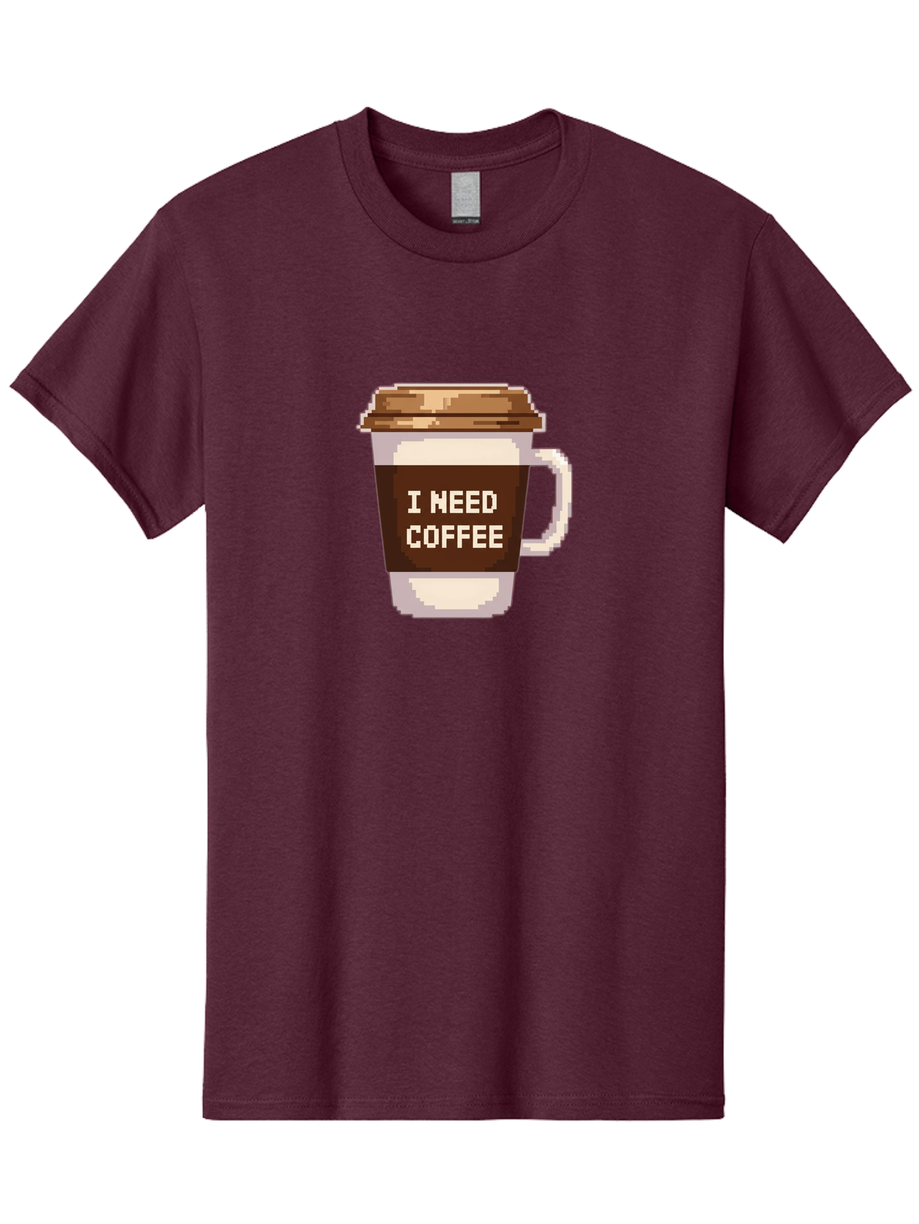I-Need-Coffee-12 Men'S Graphic Tee, 100% Cotton, Comfortable Casual Summer Wear, Machine Washable, Coffee Cup, Coffee Sleeve, Pixel Art, Coffee Lover, Caffeine Fix, Morning Coffee, Coffee Addiction, Coffee Culture Bac061