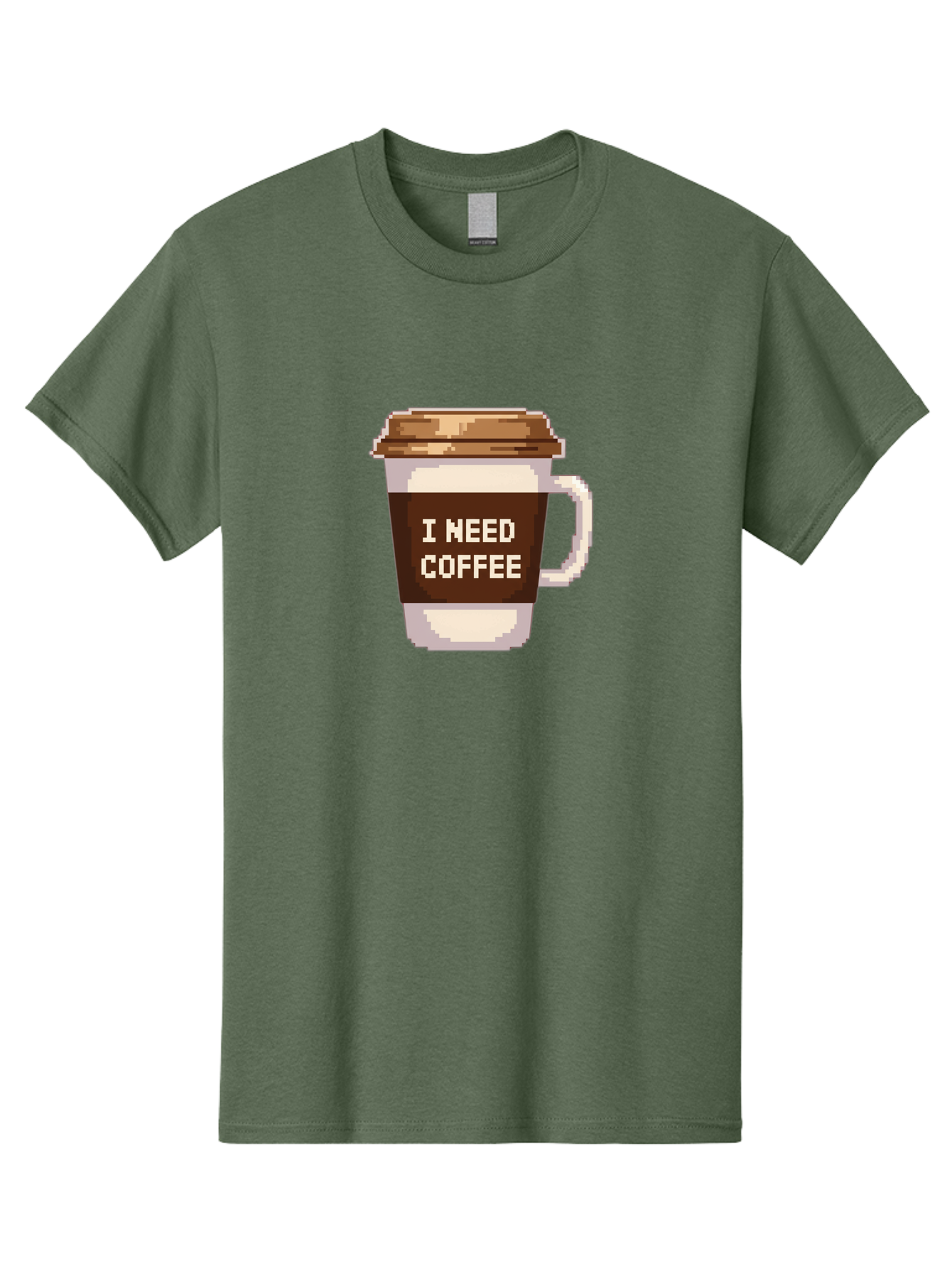 I-Need-Coffee-12 Men'S Graphic Tee, 100% Cotton, Comfortable Casual Summer Wear, Machine Washable, Coffee Cup, Coffee Sleeve, Pixel Art, Coffee Lover, Caffeine Fix, Morning Coffee, Coffee Addiction, Coffee Culture Bac061