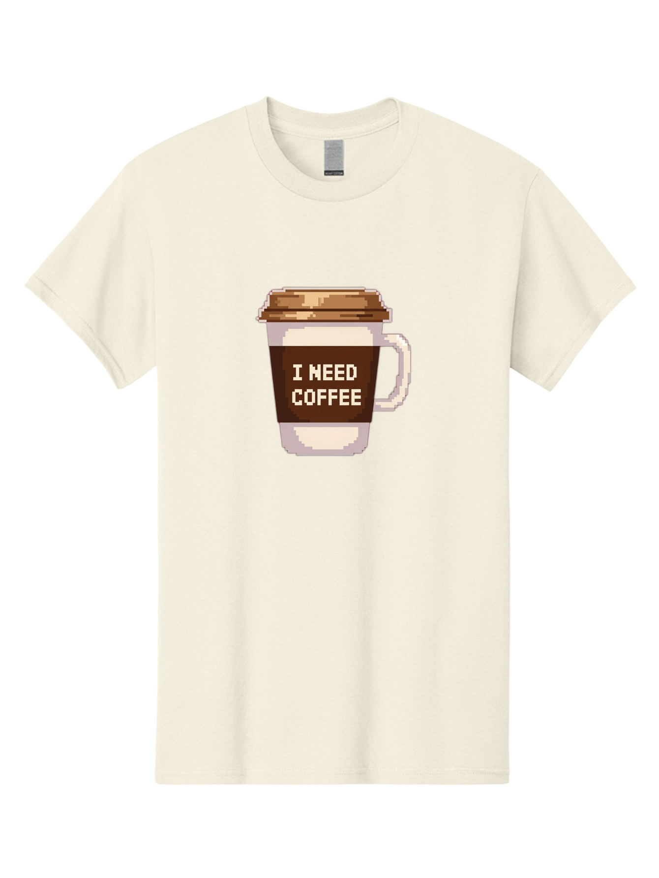 I-Need-Coffee-12 Men'S Graphic Tee, 100% Cotton, Comfortable Casual Summer Wear, Machine Washable, Coffee Cup, Coffee Sleeve, Pixel Art, Coffee Lover, Caffeine Fix, Morning Coffee, Coffee Addiction, Coffee Culture Bac061