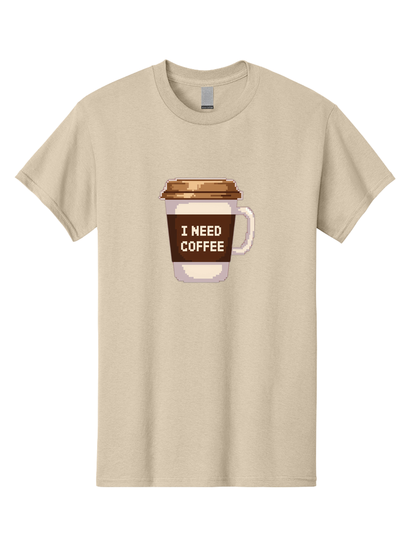 I-Need-Coffee-12 Men'S Graphic Tee, 100% Cotton, Comfortable Casual Summer Wear, Machine Washable, Coffee Cup, Coffee Sleeve, Pixel Art, Coffee Lover, Caffeine Fix, Morning Coffee, Coffee Addiction, Coffee Culture Bac061