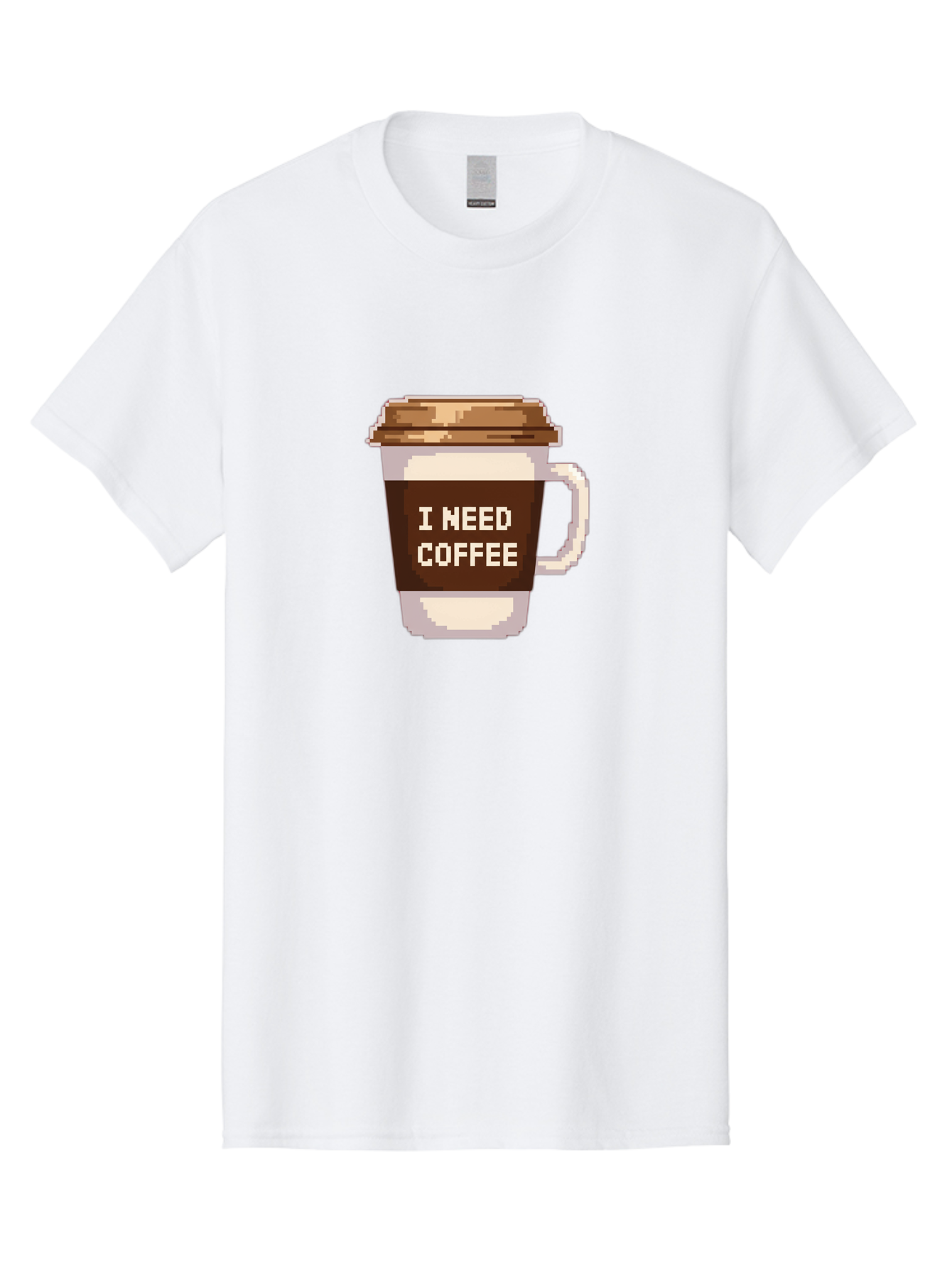 I-Need-Coffee-12 Men'S Graphic Tee, 100% Cotton, Comfortable Casual Summer Wear, Machine Washable, Coffee Cup, Coffee Sleeve, Pixel Art, Coffee Lover, Caffeine Fix, Morning Coffee, Coffee Addiction, Coffee Culture Bac061