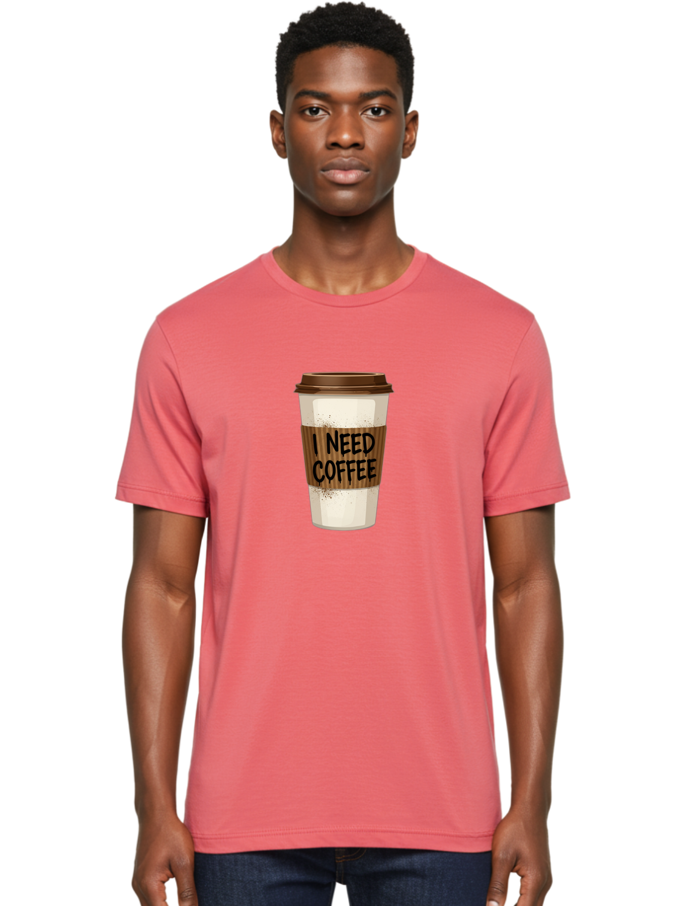 I-Need-Coffee-13 Men'S Graphic Tee, 100% Cotton, Comfortable Casual Summer Wear, Machine Washable, Coffee Cup, Takeaway Coffee, Coffee Sleeve, I Need Coffee, Caffeine Fix, Morning Coffee, Coffee Lover, Coffee Break, Coffee Cup Design Bac062