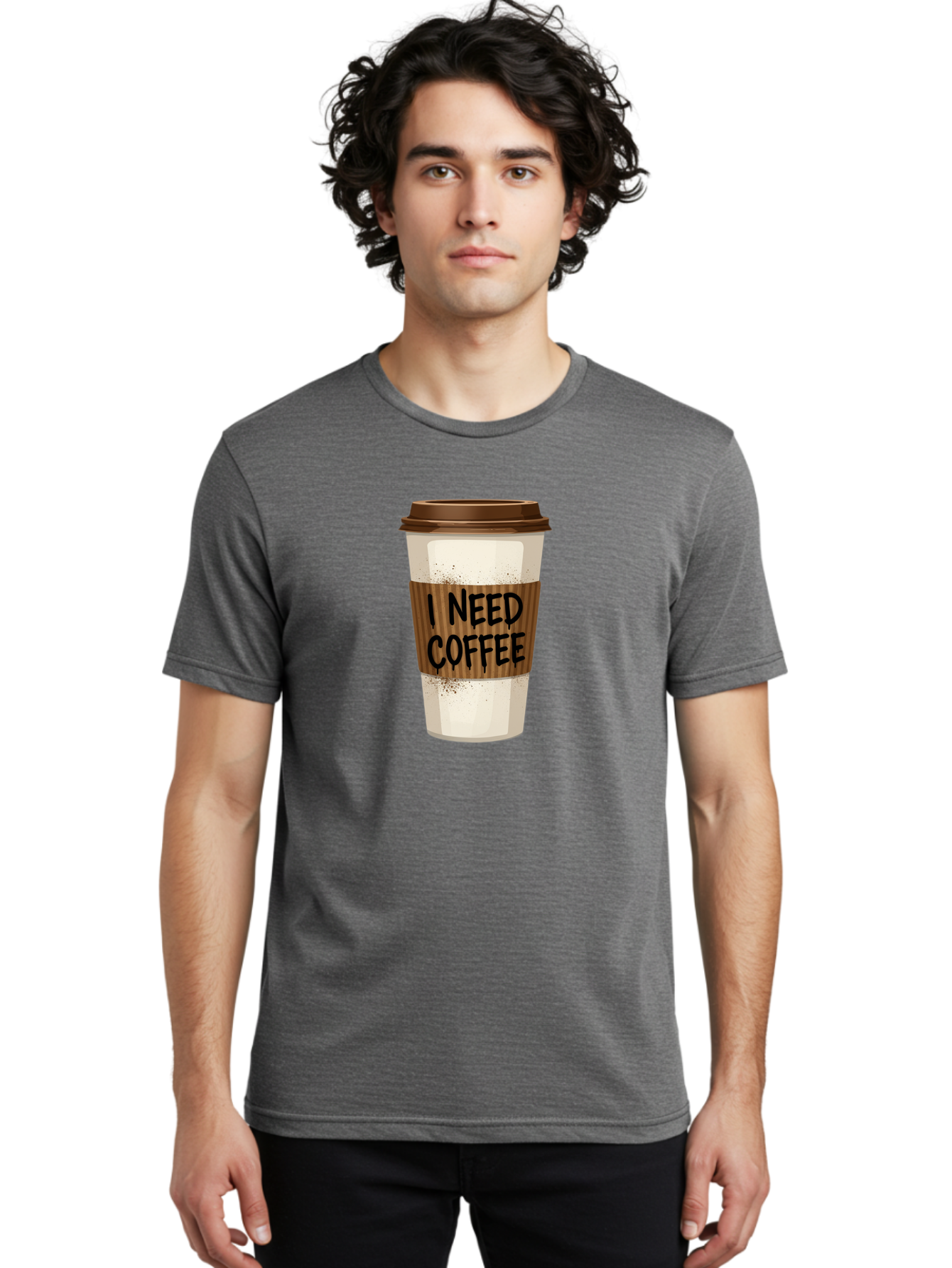 I-Need-Coffee-13 Men'S Graphic Tee, 100% Cotton, Comfortable Casual Summer Wear, Machine Washable, Coffee Cup, Takeaway Coffee, Coffee Sleeve, I Need Coffee, Caffeine Fix, Morning Coffee, Coffee Lover, Coffee Break, Coffee Cup Design Bac062