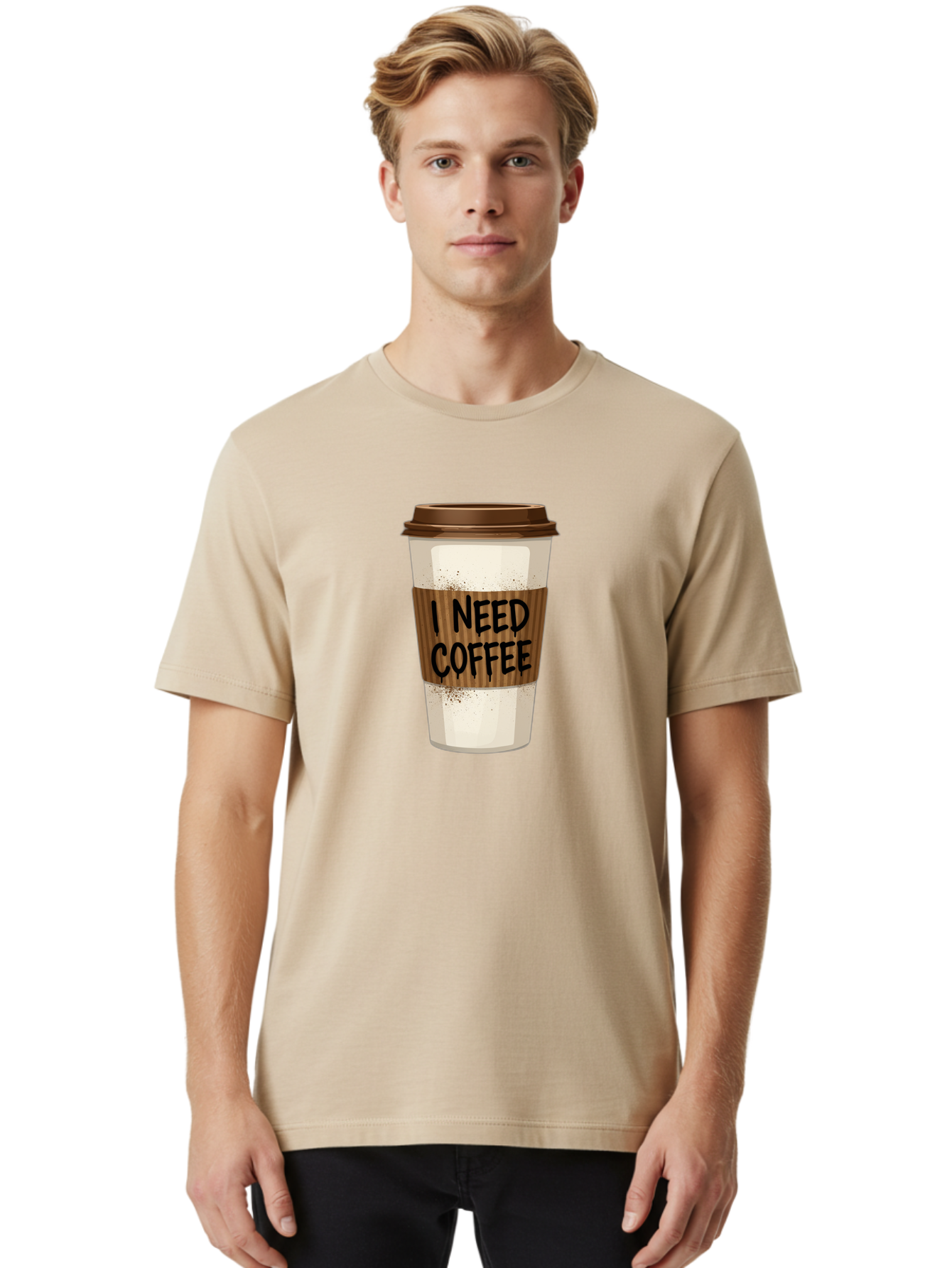 I-Need-Coffee-13 Men'S Graphic Tee, 100% Cotton, Comfortable Casual Summer Wear, Machine Washable, Coffee Cup, Takeaway Coffee, Coffee Sleeve, I Need Coffee, Caffeine Fix, Morning Coffee, Coffee Lover, Coffee Break, Coffee Cup Design Bac062