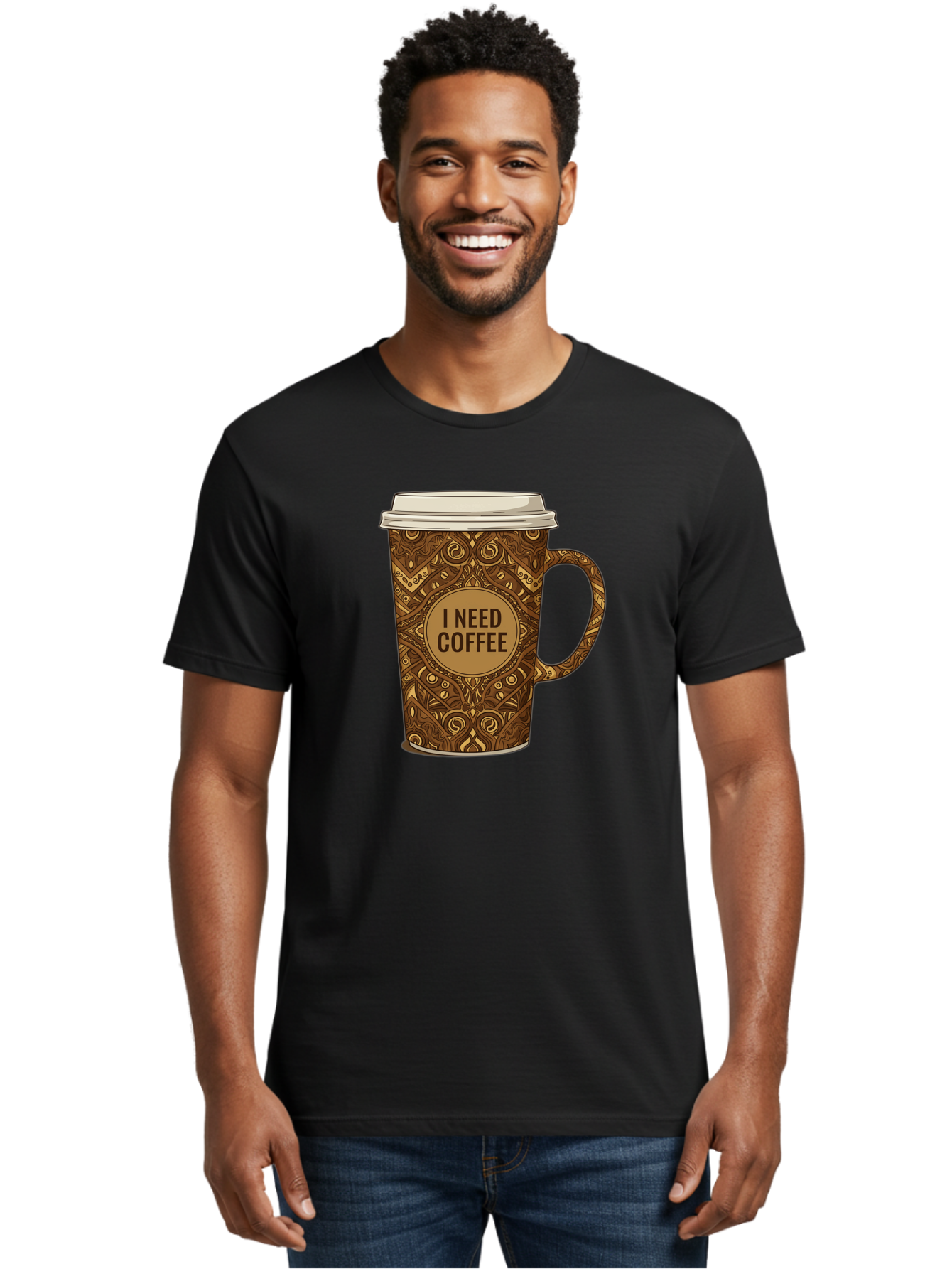I-Need-Coffee-14 Men'S Graphic Tee, 100% Cotton, Comfortable Casual Summer Wear, Machine Washable, Coffee Cup, Takeaway Coffee, Coffee Lover, Morning Coffee, Coffee Break, Coffee Time, Coffee Addiction, Coffee Culture, Coffee Design, Bac063