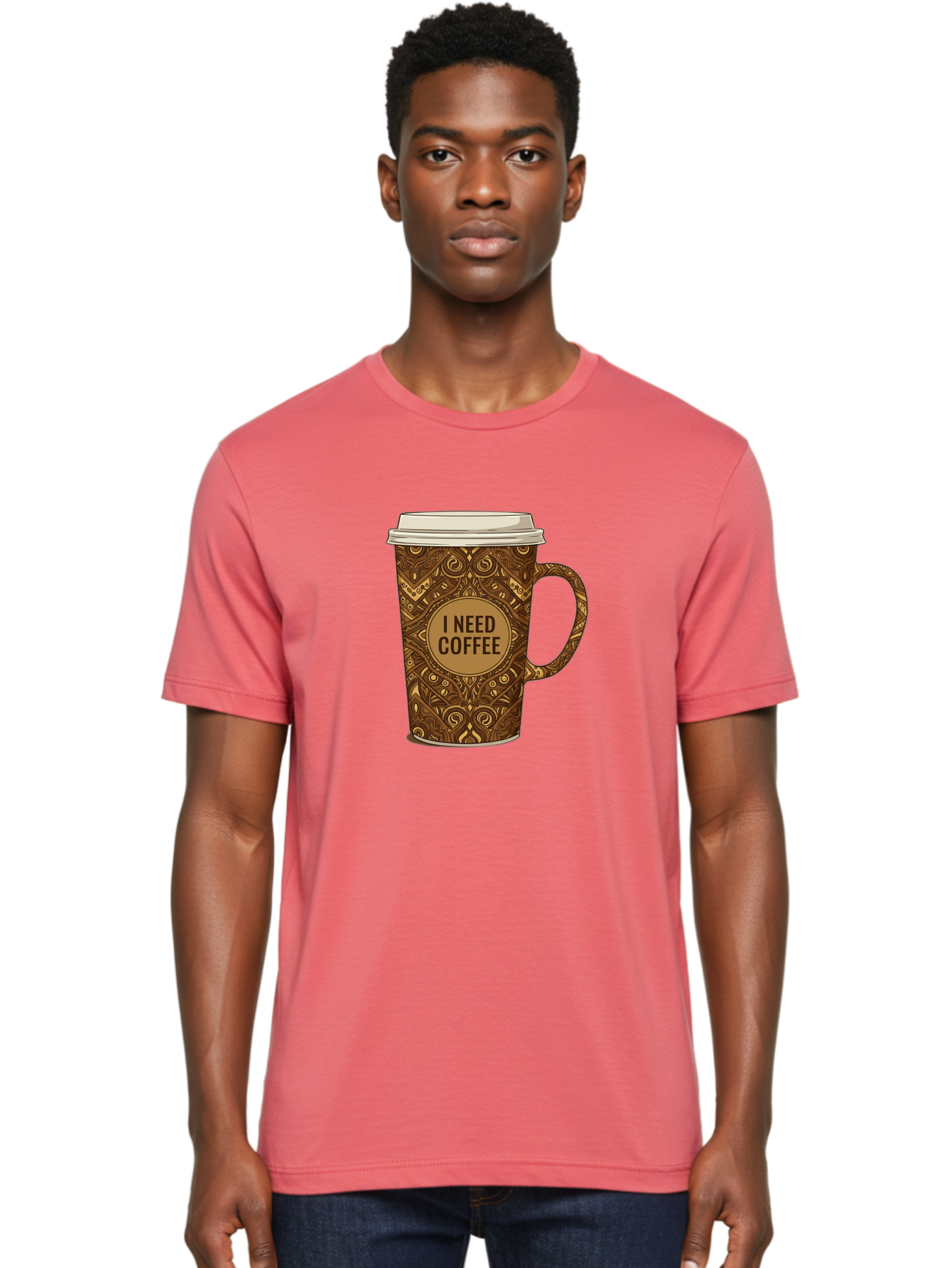 I-Need-Coffee-14 Men'S Graphic Tee, 100% Cotton, Comfortable Casual Summer Wear, Machine Washable, Coffee Cup, Takeaway Coffee, Coffee Lover, Morning Coffee, Coffee Break, Coffee Time, Coffee Addiction, Coffee Culture, Coffee Design, Bac063