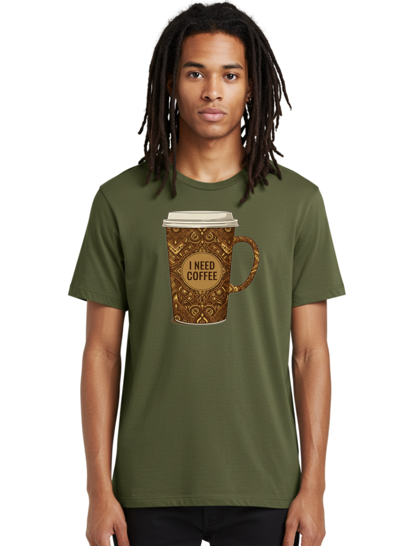 I-Need-Coffee-14 Men'S Graphic Tee, 100% Cotton, Comfortable Casual Summer Wear, Machine Washable, Coffee Cup, Takeaway Coffee, Coffee Lover, Morning Coffee, Coffee Break, Coffee Time, Coffee Addiction, Coffee Culture, Coffee Design, Bac063