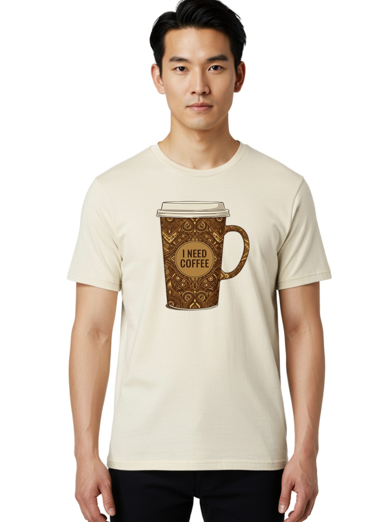 I-Need-Coffee-14 Men'S Graphic Tee, 100% Cotton, Comfortable Casual Summer Wear, Machine Washable, Coffee Cup, Takeaway Coffee, Coffee Lover, Morning Coffee, Coffee Break, Coffee Time, Coffee Addiction, Coffee Culture, Coffee Design, Bac063
