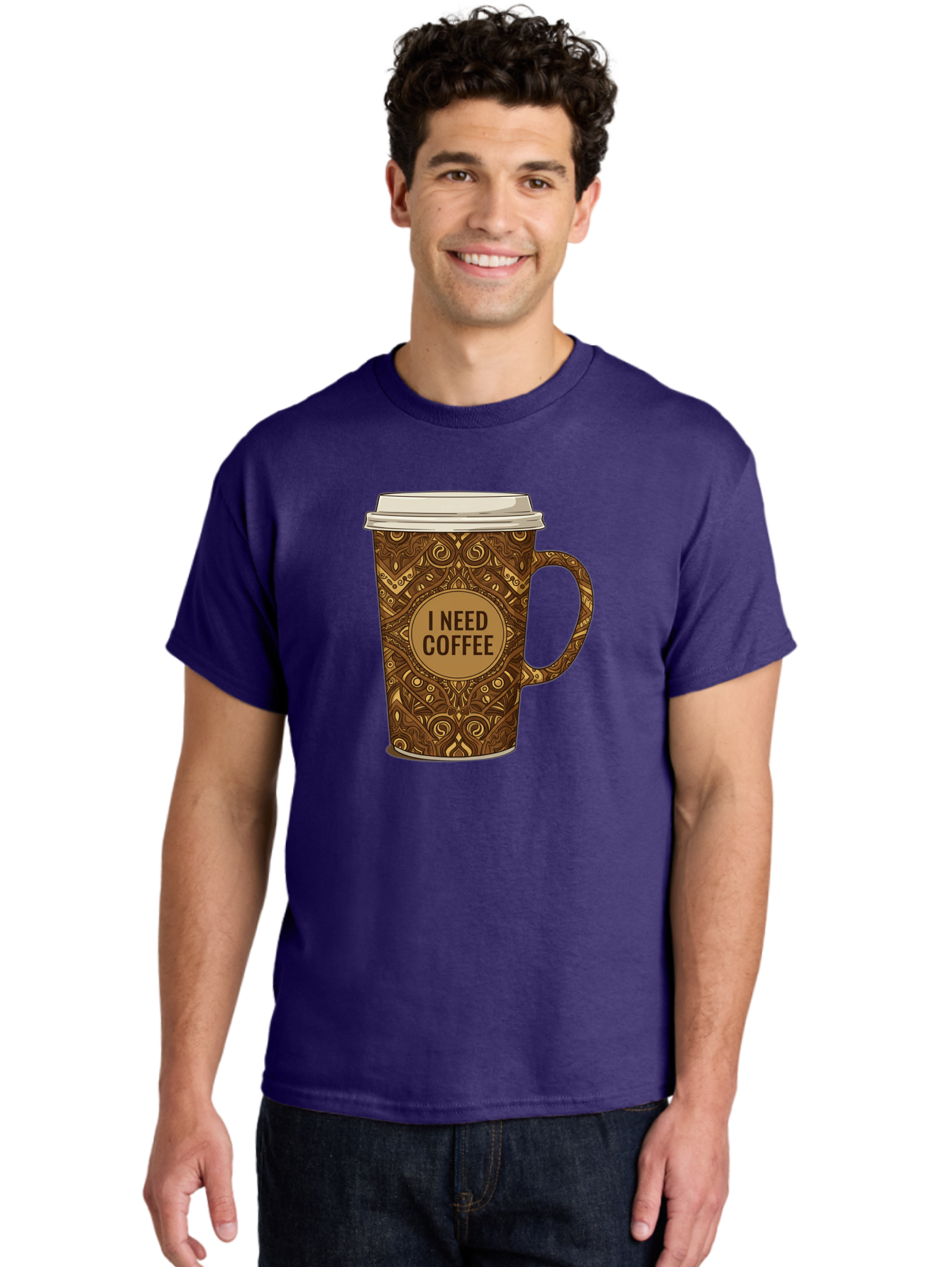I-Need-Coffee-14 Men'S Graphic Tee, 100% Cotton, Comfortable Casual Summer Wear, Machine Washable, Coffee Cup, Takeaway Coffee, Coffee Lover, Morning Coffee, Coffee Break, Coffee Time, Coffee Addiction, Coffee Culture, Coffee Design, Bac063