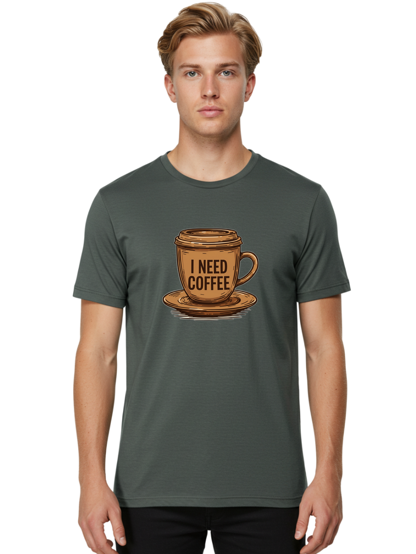 I-Need-Coffee-15 Men'S Graphic Tee, 100% Cotton, Comfortable Casual Summer Wear, Machine Washable, Coffee Cup, Coffee Break, Morning Pick-Me-Up, Caffeine Fix, Humorous Illustration, Coffee Lover, Coffee Addiction Bac064