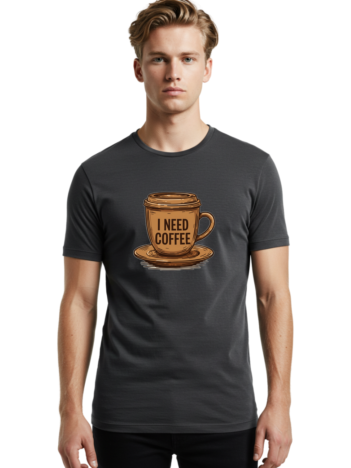 I-Need-Coffee-15 Men'S Graphic Tee, 100% Cotton, Comfortable Casual Summer Wear, Machine Washable, Coffee Cup, Coffee Break, Morning Pick-Me-Up, Caffeine Fix, Humorous Illustration, Coffee Lover, Coffee Addiction Bac064
