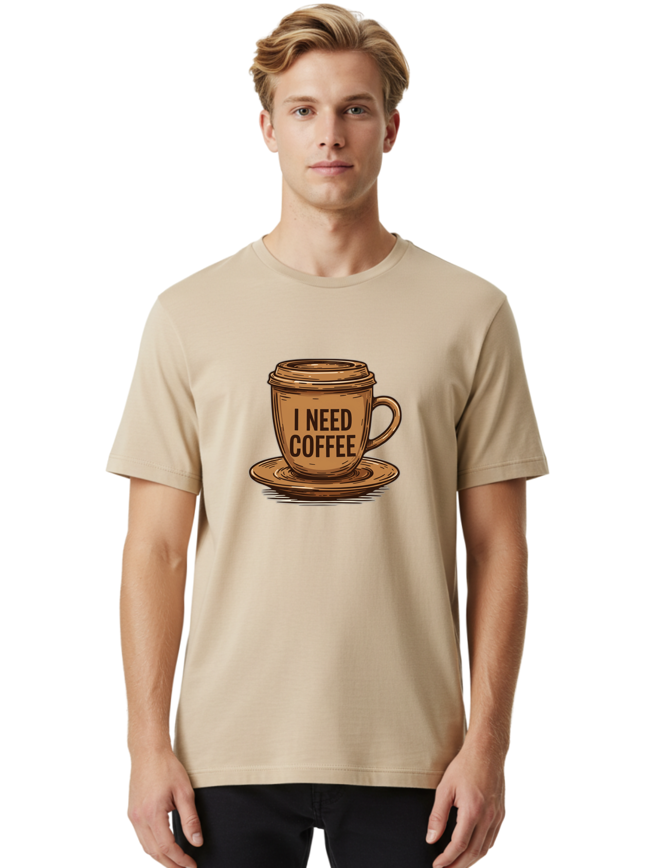 I-Need-Coffee-15 Men'S Graphic Tee, 100% Cotton, Comfortable Casual Summer Wear, Machine Washable, Coffee Cup, Coffee Break, Morning Pick-Me-Up, Caffeine Fix, Humorous Illustration, Coffee Lover, Coffee Addiction Bac064