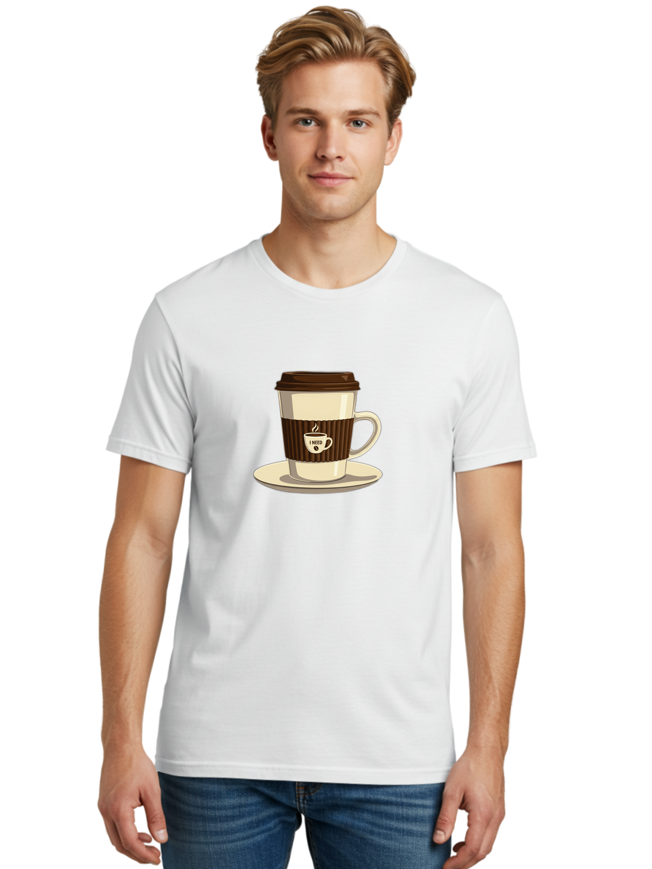 I-Need-Coffee-16 Men'S Graphic Tee, 100% Cotton, Comfortable Casual Summer Wear, Machine Washable, Coffee Cup, Takeout Container, Coffee To Go, Coffee Break, Coffee Lover, Morning Coffee, Caffeine Fix, Coffee Craving Bac065
