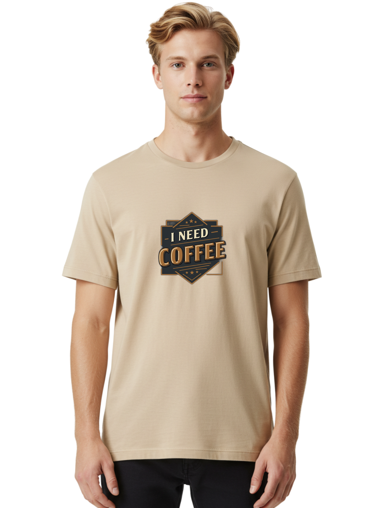 I-Need-Coffee-2 Men'S Graphic Tee, 100% Cotton, Comfortable Casual Summer Wear, Machine Washable, Coffee Lover, Morning Motivation, Caffeine Addict, Coffee Breaks, Energizing Drinks, Coffee Culture Bac066