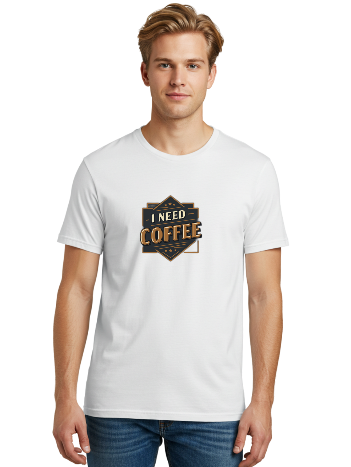 I-Need-Coffee-2 Men'S Graphic Tee, 100% Cotton, Comfortable Casual Summer Wear, Machine Washable, Coffee Lover, Morning Motivation, Caffeine Addict, Coffee Breaks, Energizing Drinks, Coffee Culture Bac066