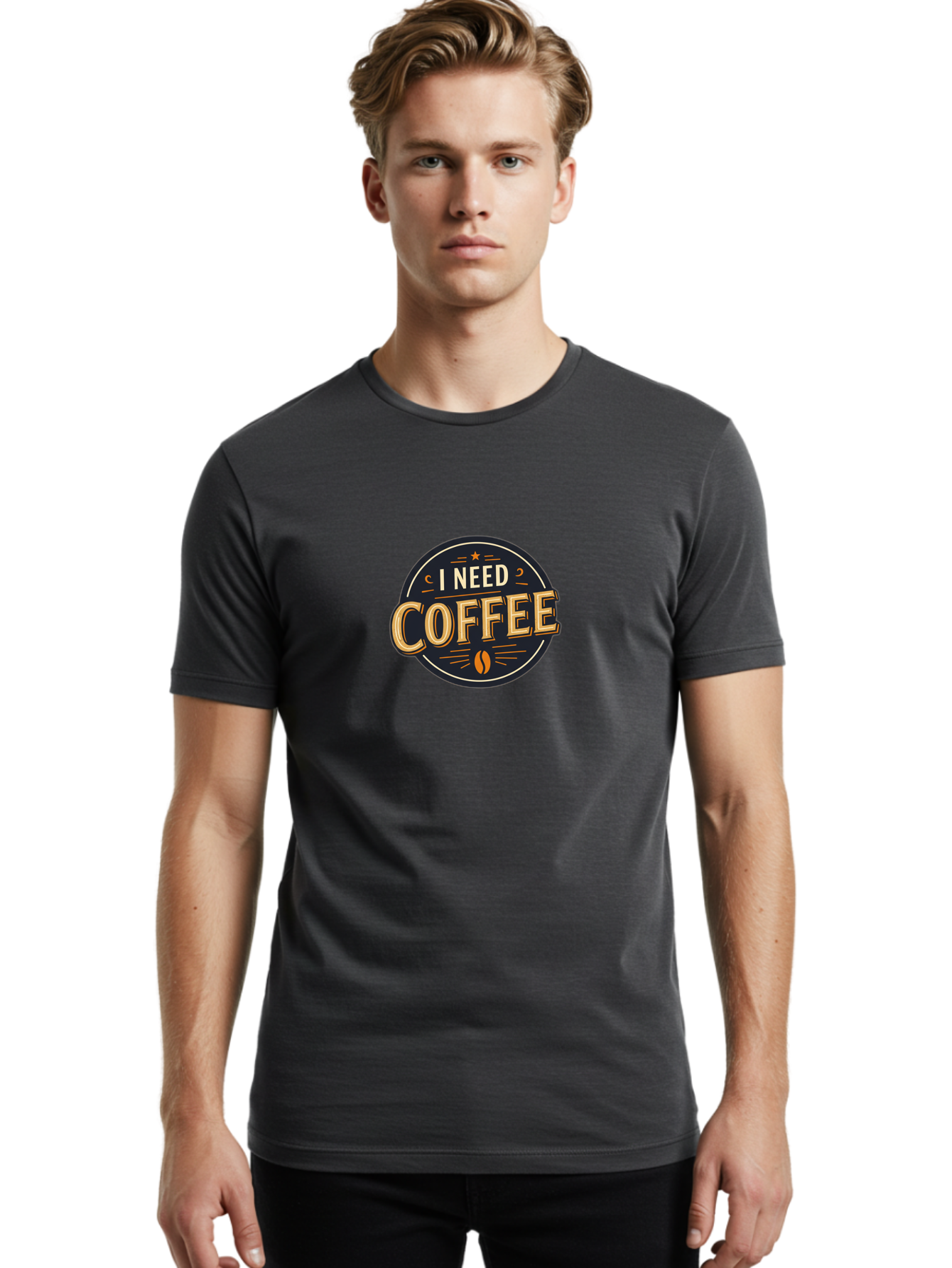 I-Need-Coffee-4 Men'S Graphic Tee, 100% Cotton, Comfortable Casual Summer Wear, Machine Washable, Coffee Lover, Coffee Addiction, Morning Motivation, Coffee Quote, Coffee Humor, Coffee Obsession Bac068