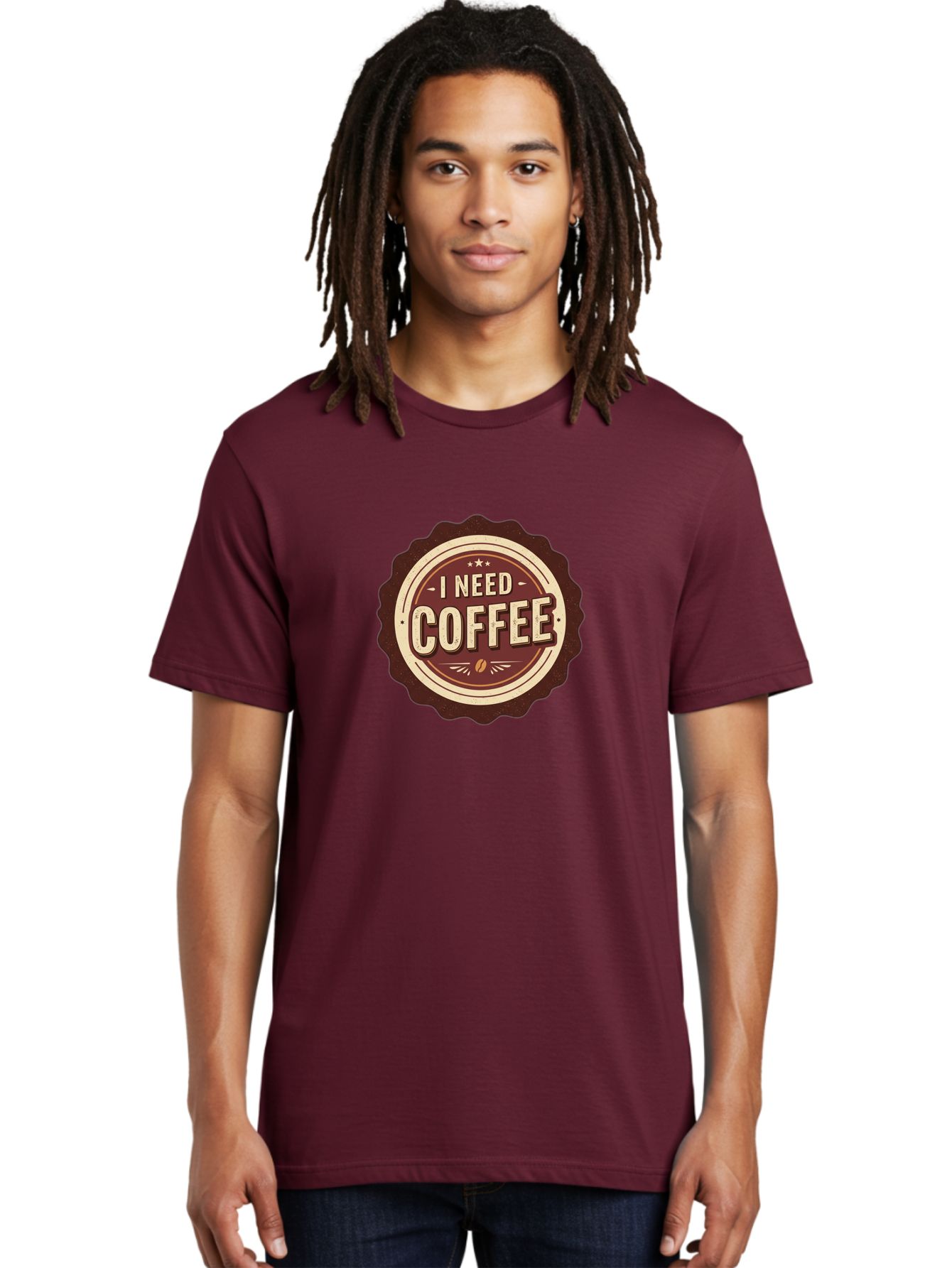 I-Need-Coffee-6 Men'S Graphic Tee, 100% Cotton, Comfortable Casual Summer Wear, Machine Washable, Coffee Lover, Caffeine Craving, Morning Motivation, Coffee Addict, Coffee Culture, Coffee Bean, Vintage Style, Retro Design, Humorous Quote, Bac070