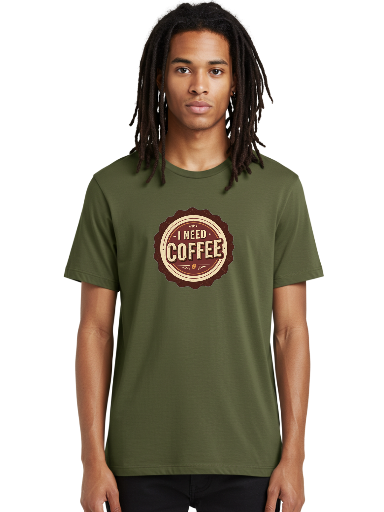 I-Need-Coffee-6 Men'S Graphic Tee, 100% Cotton, Comfortable Casual Summer Wear, Machine Washable, Coffee Lover, Caffeine Craving, Morning Motivation, Coffee Addict, Coffee Culture, Coffee Bean, Vintage Style, Retro Design, Humorous Quote, Bac070