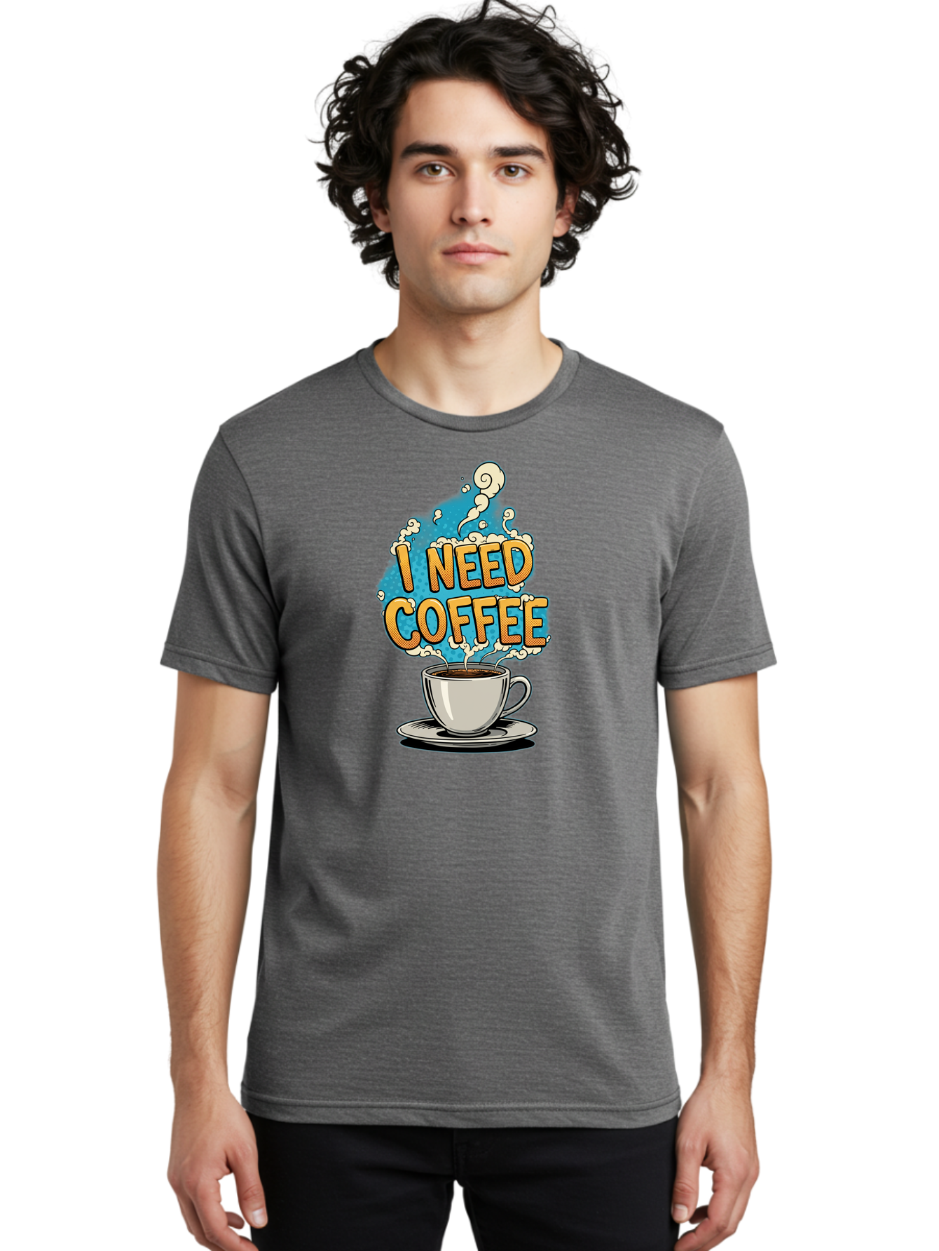 I-Need-Coffee-9 Men'S Graphic Tee, 100% Cotton, Comfortable Casual Summer Wear, Machine Washable, Coffee Cup, Morning Coffee, Coffee Addiction, Caffeine Fix, Morning Motivation, Coffee Lover, Steaming Hot Coffee, Coffee Break Bac073