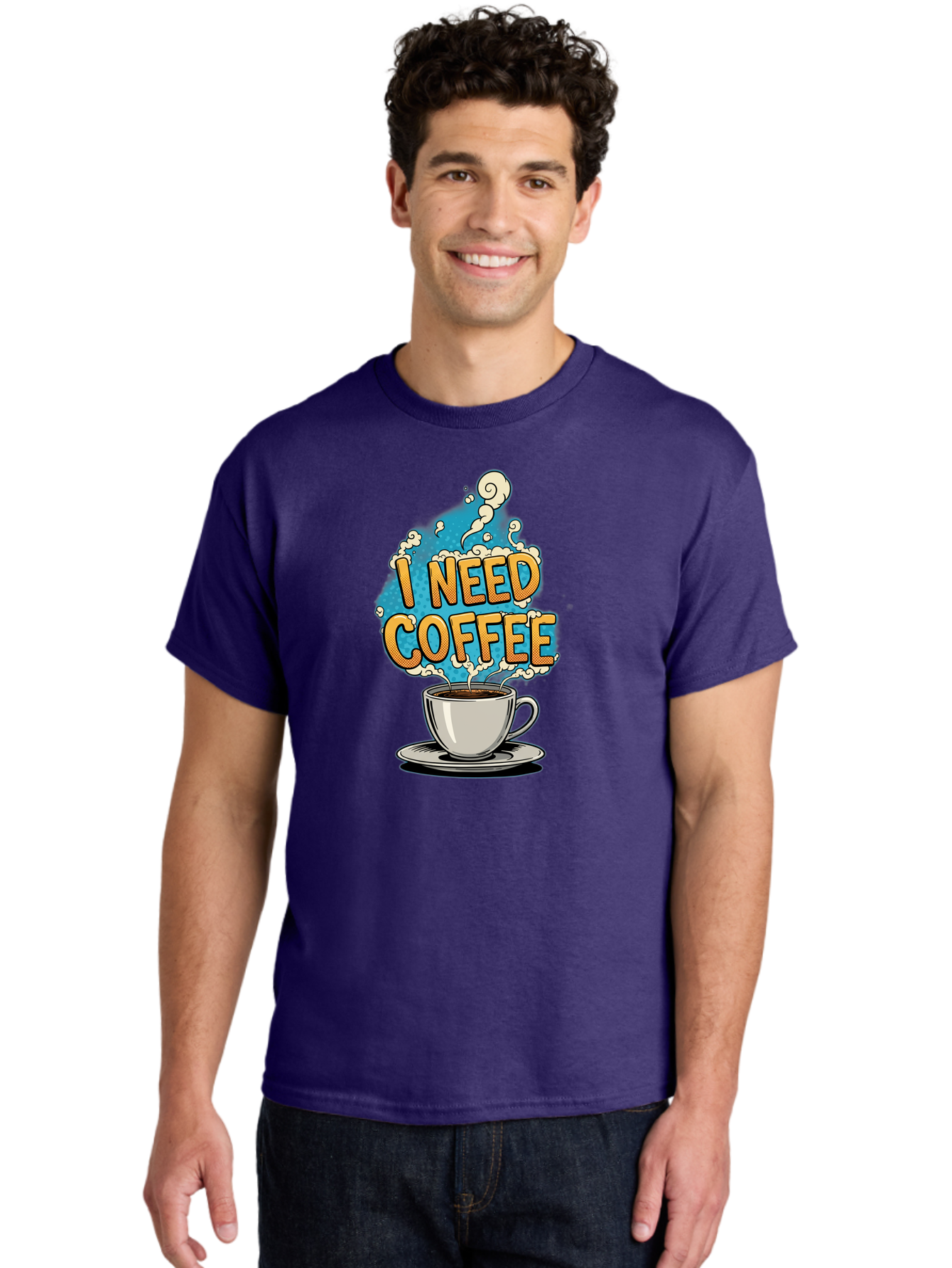 I-Need-Coffee-9 Men'S Graphic Tee, 100% Cotton, Comfortable Casual Summer Wear, Machine Washable, Coffee Cup, Morning Coffee, Coffee Addiction, Caffeine Fix, Morning Motivation, Coffee Lover, Steaming Hot Coffee, Coffee Break Bac073
