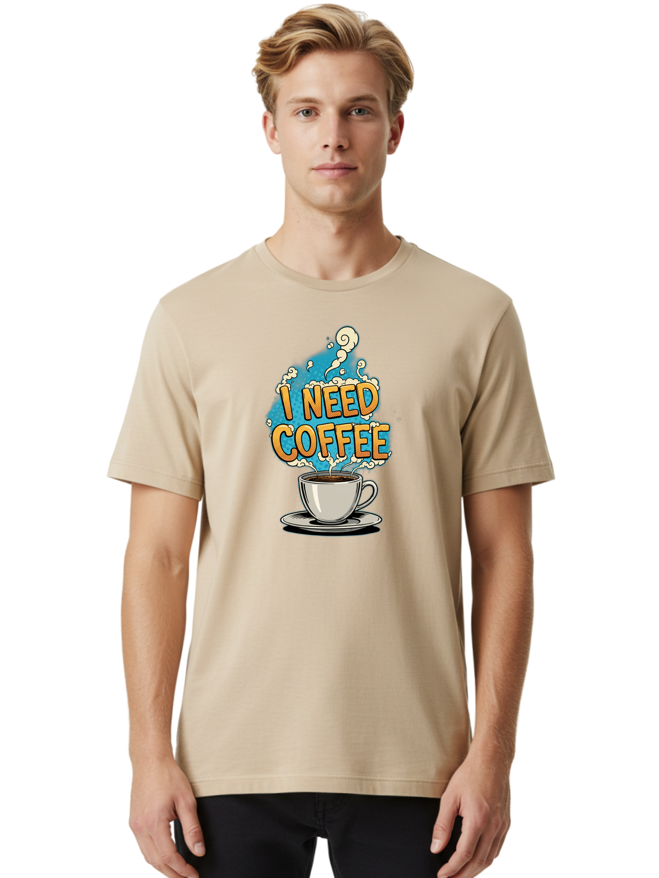 I-Need-Coffee-9 Men'S Graphic Tee, 100% Cotton, Comfortable Casual Summer Wear, Machine Washable, Coffee Cup, Morning Coffee, Coffee Addiction, Caffeine Fix, Morning Motivation, Coffee Lover, Steaming Hot Coffee, Coffee Break Bac073