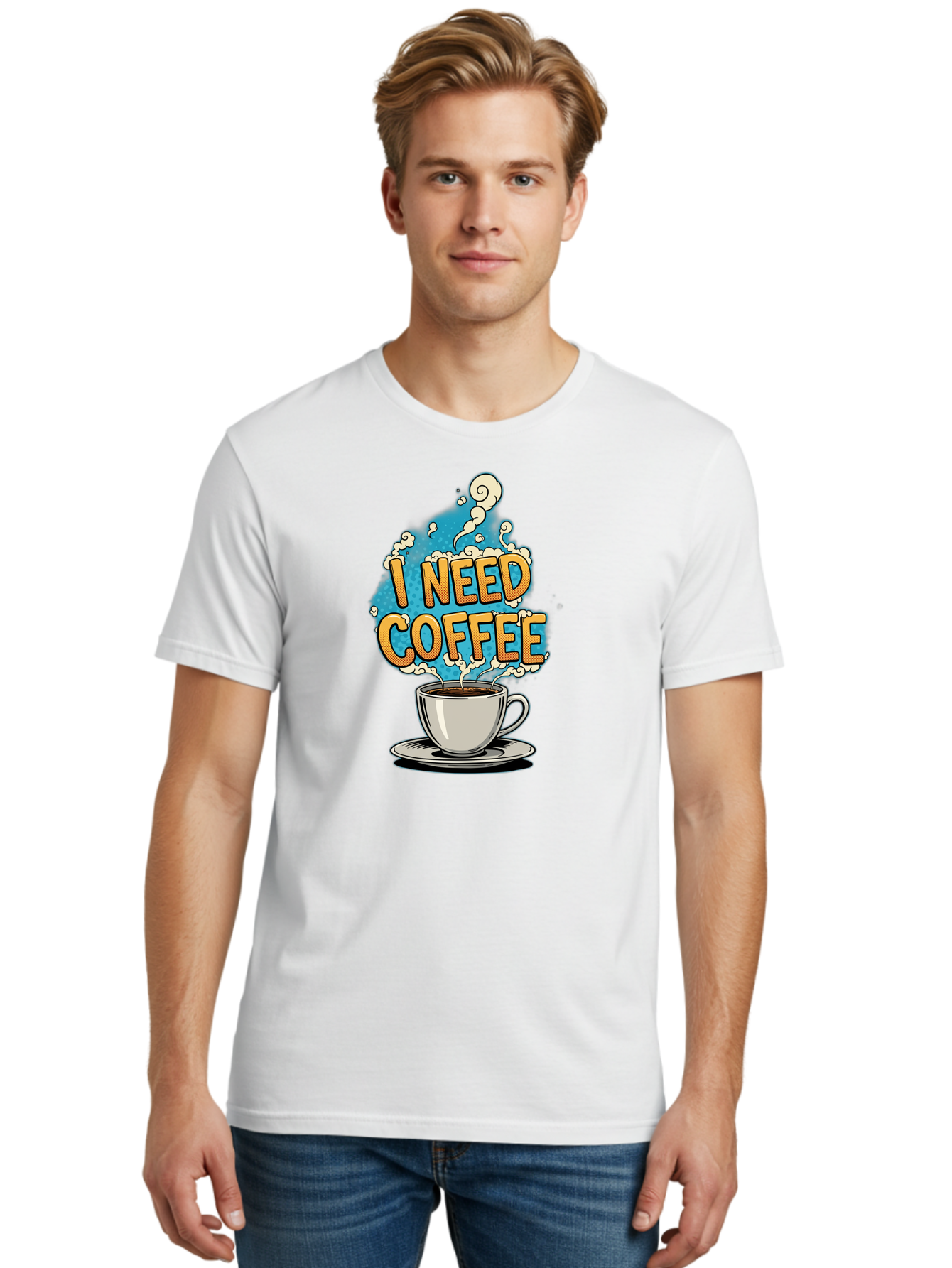 I-Need-Coffee-9 Men'S Graphic Tee, 100% Cotton, Comfortable Casual Summer Wear, Machine Washable, Coffee Cup, Morning Coffee, Coffee Addiction, Caffeine Fix, Morning Motivation, Coffee Lover, Steaming Hot Coffee, Coffee Break Bac073