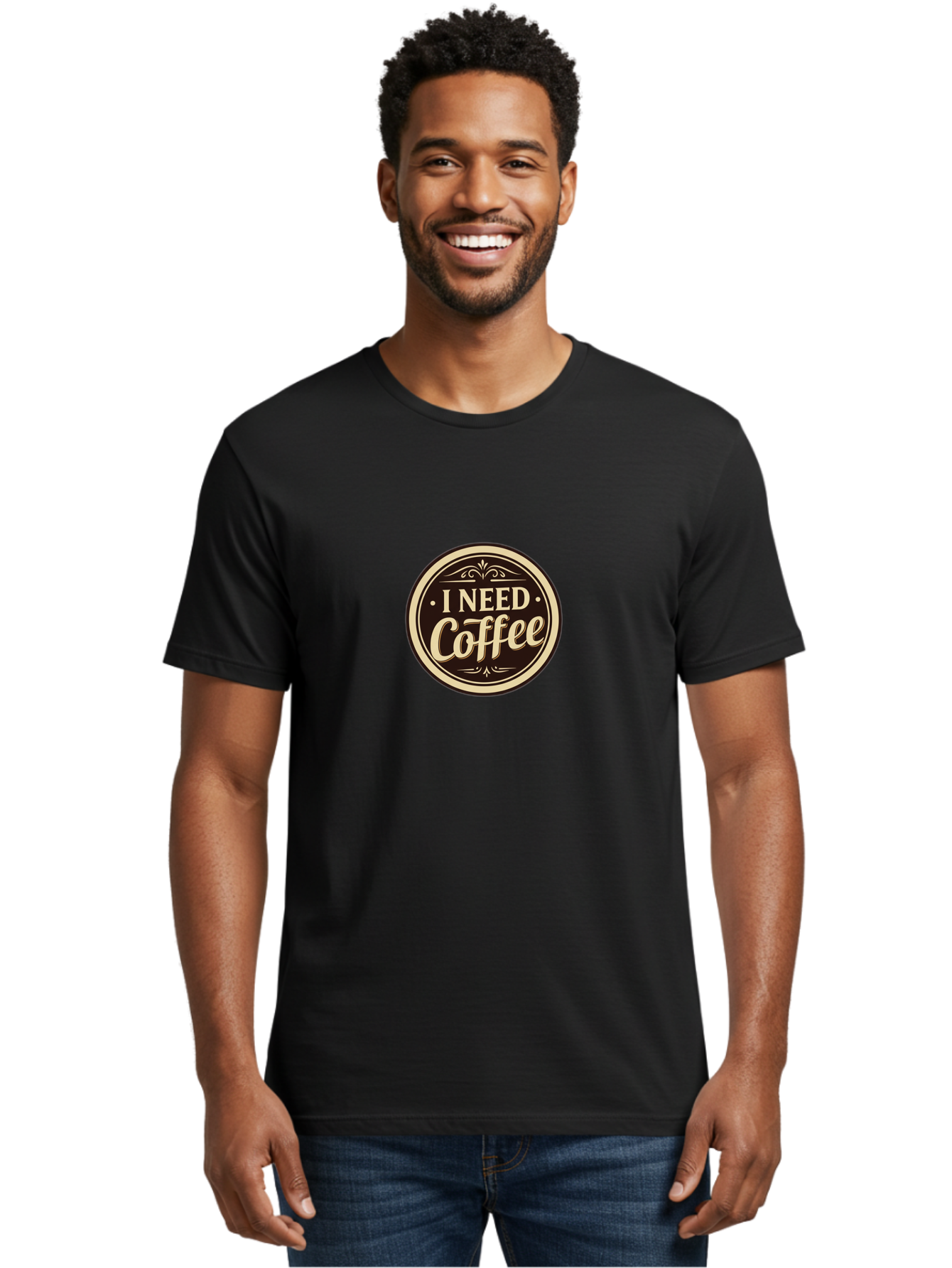 I-Need-Coffee Men'S Graphic Tee, 100% Cotton, Comfortable Casual Summer Wear, Machine Washable, Coffee Lover, Caffeine Craving, Morning Motivation, Coffee Humor, Funny Quote, Coffee Addiction, Coffee Break, Coffee Culture, Daily Dose Bac074