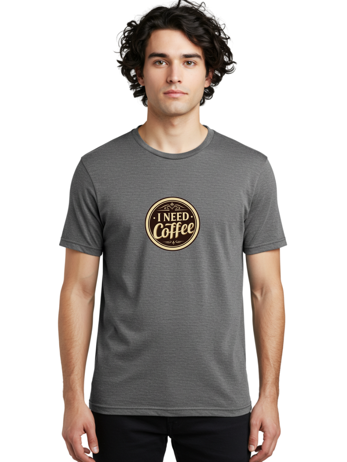 I-Need-Coffee Men'S Graphic Tee, 100% Cotton, Comfortable Casual Summer Wear, Machine Washable, Coffee Lover, Caffeine Craving, Morning Motivation, Coffee Humor, Funny Quote, Coffee Addiction, Coffee Break, Coffee Culture, Daily Dose Bac074