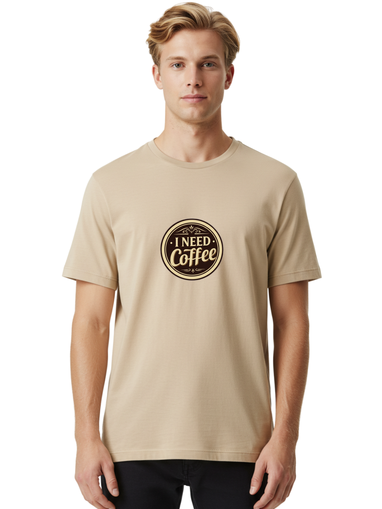 I-Need-Coffee Men'S Graphic Tee, 100% Cotton, Comfortable Casual Summer Wear, Machine Washable, Coffee Lover, Caffeine Craving, Morning Motivation, Coffee Humor, Funny Quote, Coffee Addiction, Coffee Break, Coffee Culture, Daily Dose Bac074