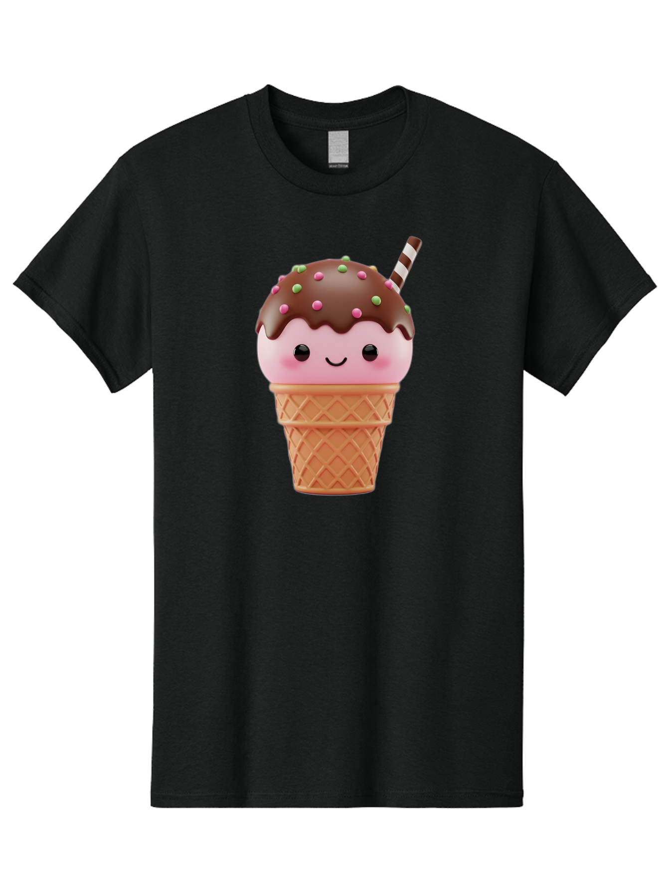 Ice-Cream Men'S Graphic Tee, 100% Cotton, Comfortable Casual Summer Wear, Machine Washable, Pink Ice Cream, Chocolate Sauce, Sprinkles, Ice Cream Cone, Waffle Cone, Dessert, Sweet Treat, Cartoon Character, Kawaii, Cute Illustration, Bac076