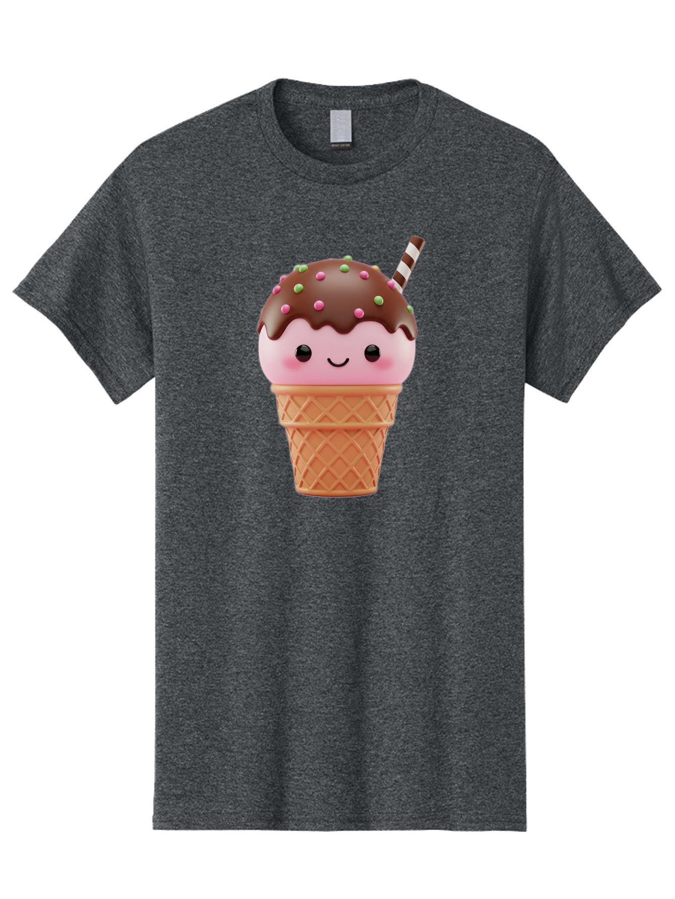 Ice-Cream Men'S Graphic Tee, 100% Cotton, Comfortable Casual Summer Wear, Machine Washable, Pink Ice Cream, Chocolate Sauce, Sprinkles, Ice Cream Cone, Waffle Cone, Dessert, Sweet Treat, Cartoon Character, Kawaii, Cute Illustration, Bac076