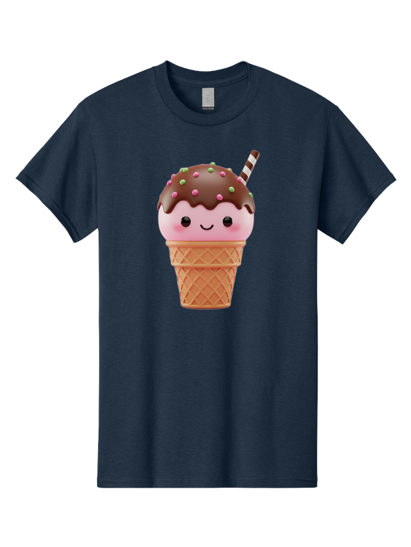 Ice-Cream Men'S Graphic Tee, 100% Cotton, Comfortable Casual Summer Wear, Machine Washable, Pink Ice Cream, Chocolate Sauce, Sprinkles, Ice Cream Cone, Waffle Cone, Dessert, Sweet Treat, Cartoon Character, Kawaii, Cute Illustration, Bac076